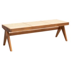 Pierre Jeanneret 057 Civil Bench, Wood and Woven Viennese Cane by Cassina
