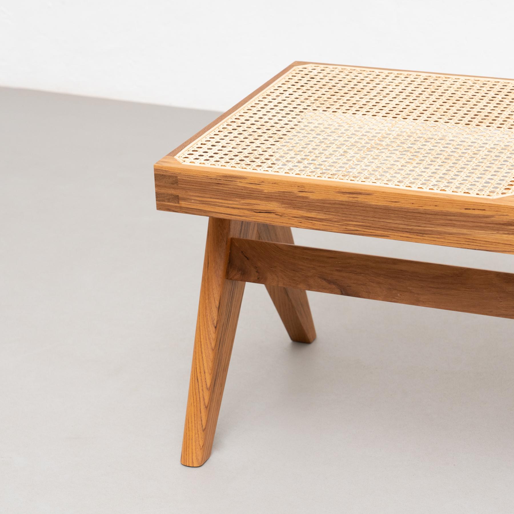 Mid-Century Modern Pierre Jeanneret 057 Civil Bench, Wood and Woven Viennese Cane by Cassina For Sale