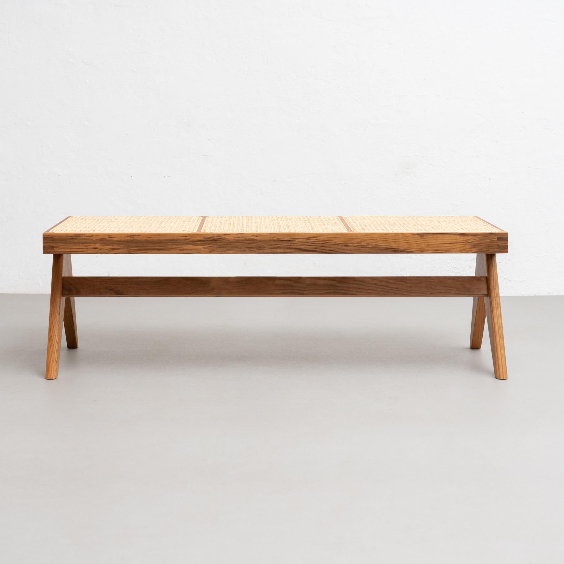 Contemporary Pierre Jeanneret 057 Civil Bench, Wood and Woven Viennese Cane by Cassina For Sale