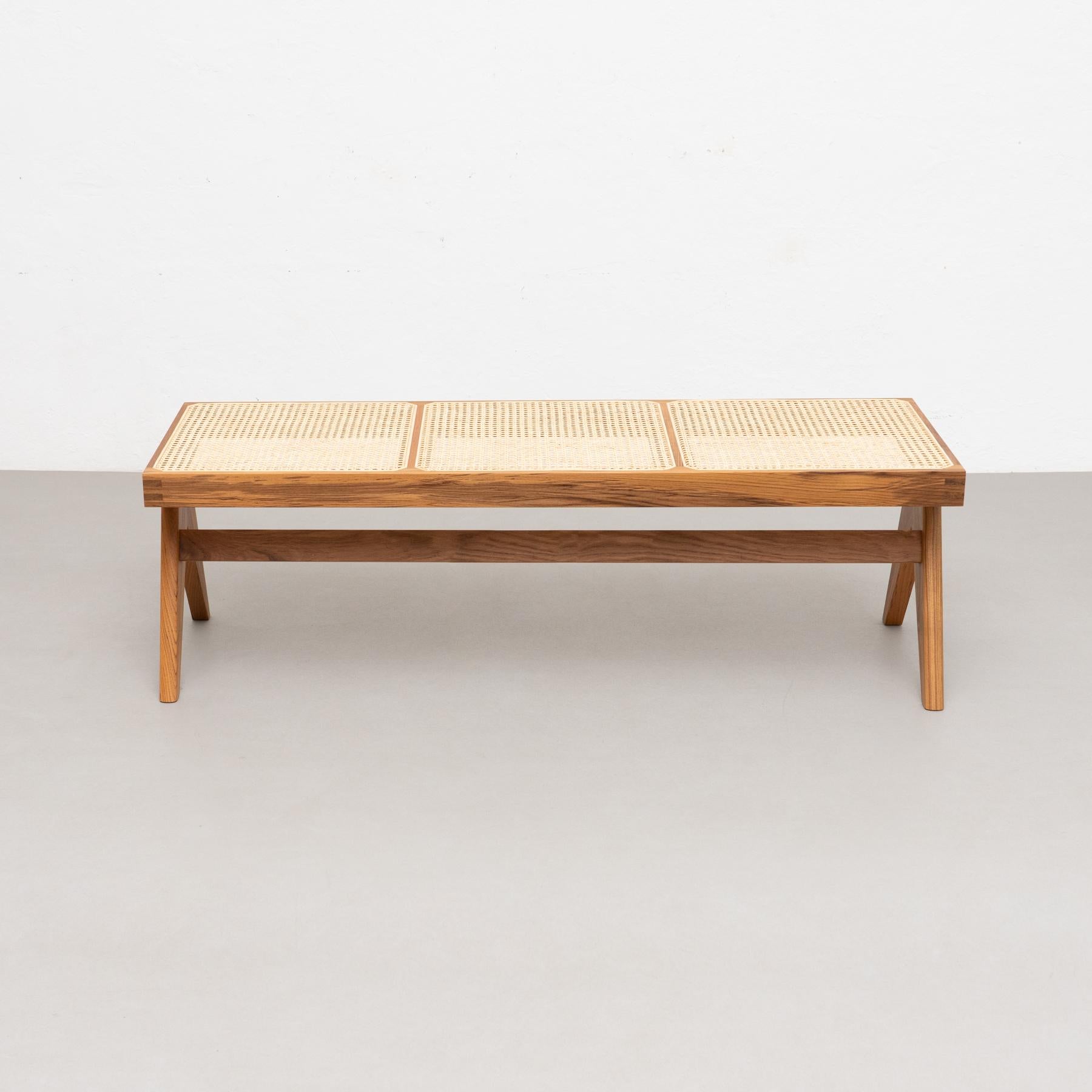 Pierre Jeanneret 057 Civil Bench, Wood and Woven Viennese Cane by Cassina For Sale 1