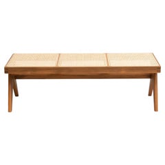 Pierre Jeanneret 057 Civil Bench, Wood and Woven Viennese Cane by Cassina