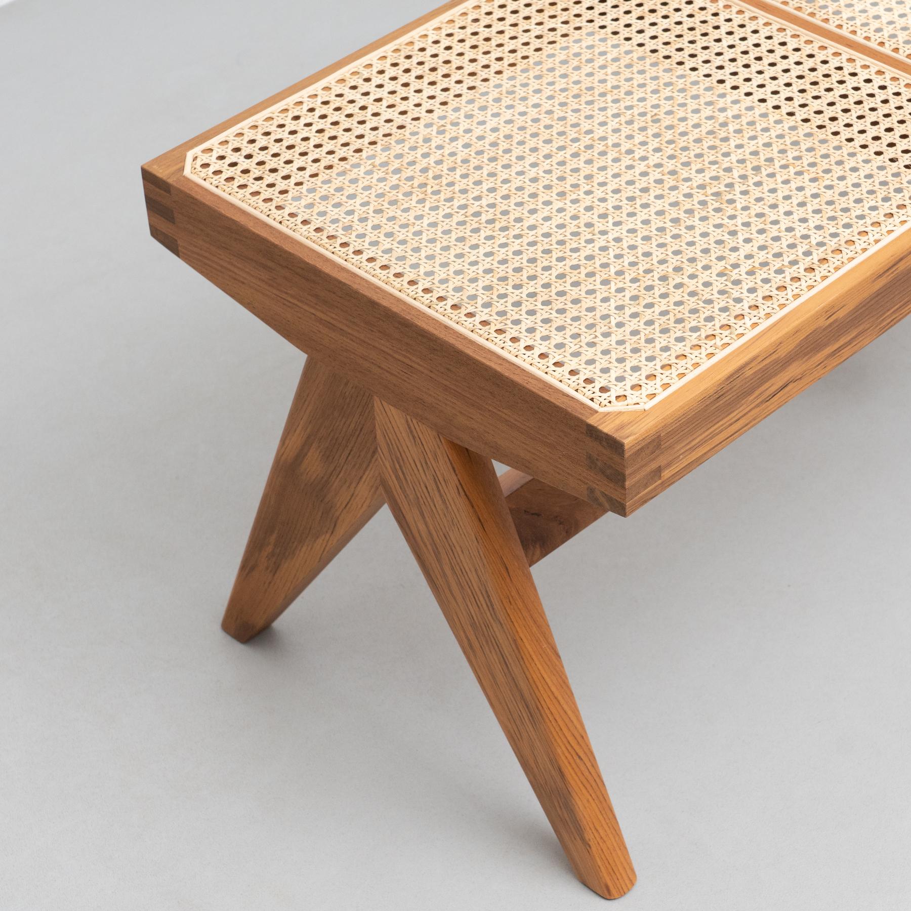 Pierre Jeanneret 057 Civil Bench, Wood and Woven Viennese Cane 5