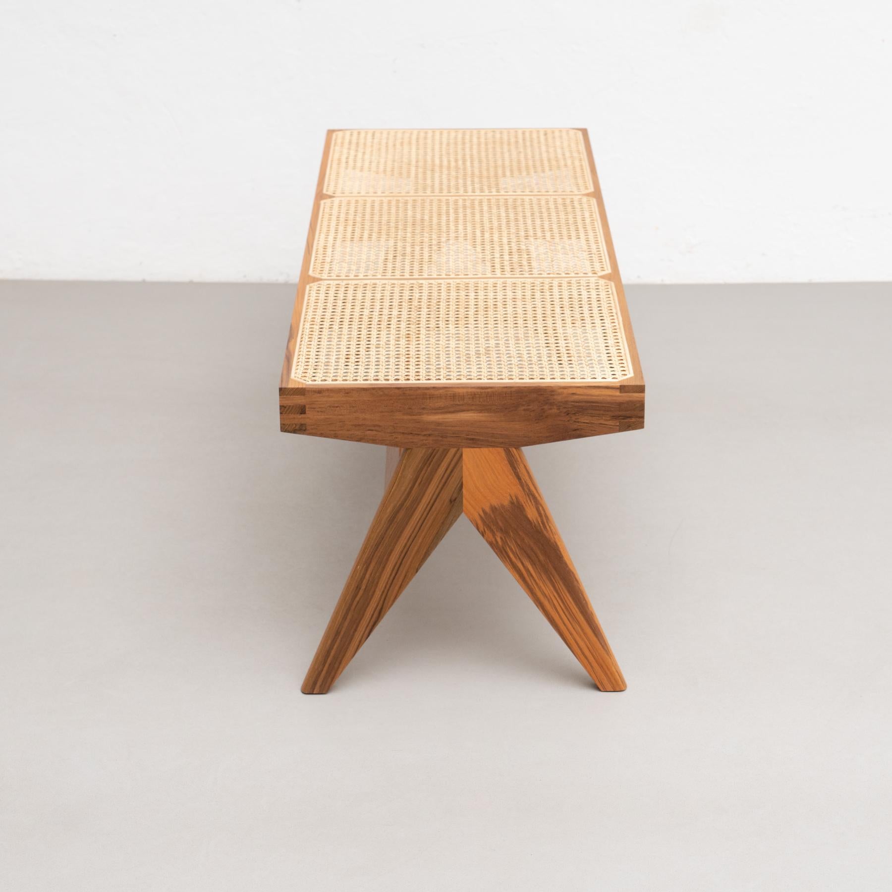 Pierre Jeanneret 057 Civil Bench, Wood and Woven Viennese Cane by Cassina 9