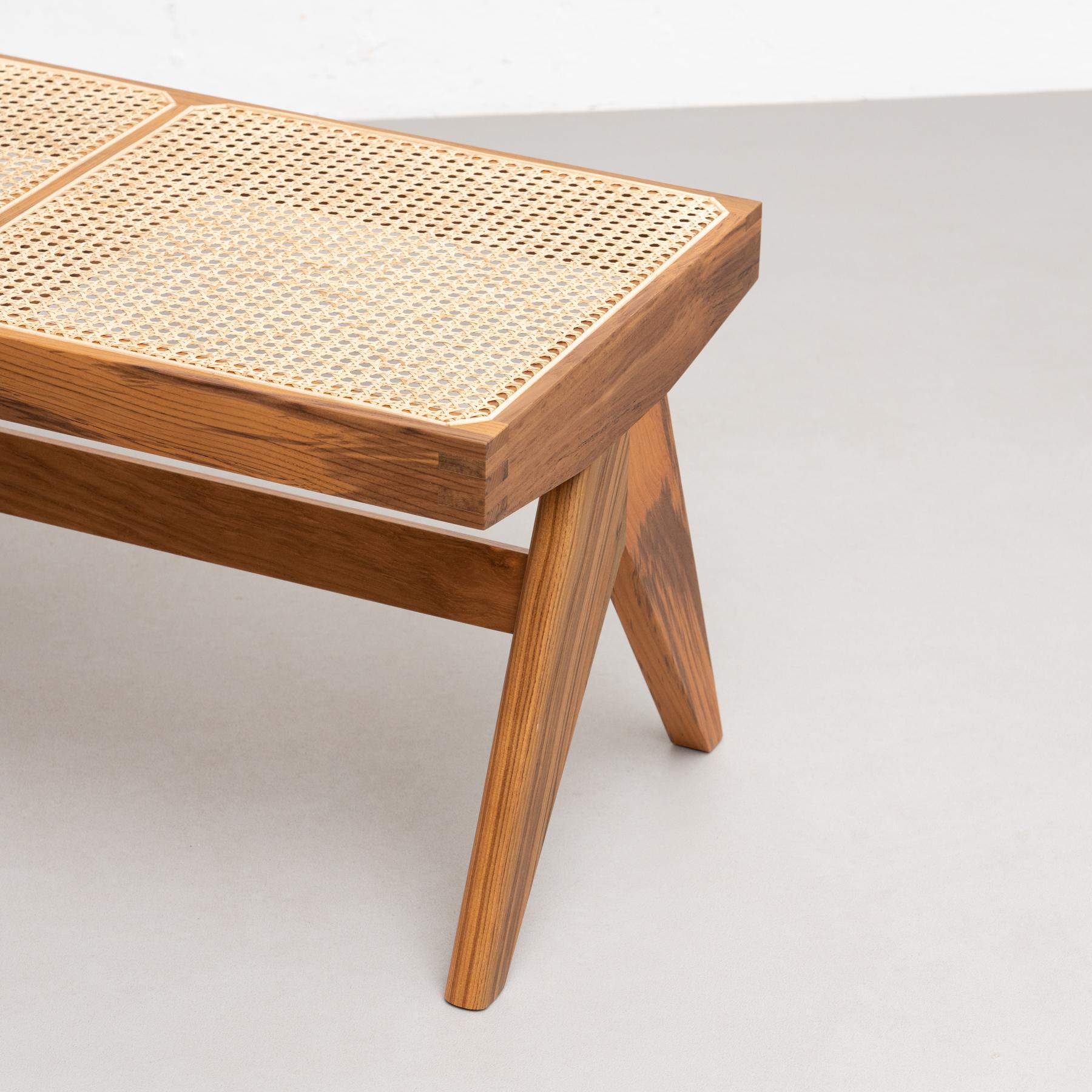 Pierre Jeanneret 057 Civil Bench, Wood and Woven Viennese Cane For Sale 11