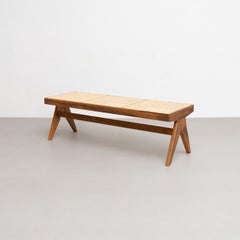 Pierre Jeanneret 057 Civil Bench, Wood and Woven Viennese Cane