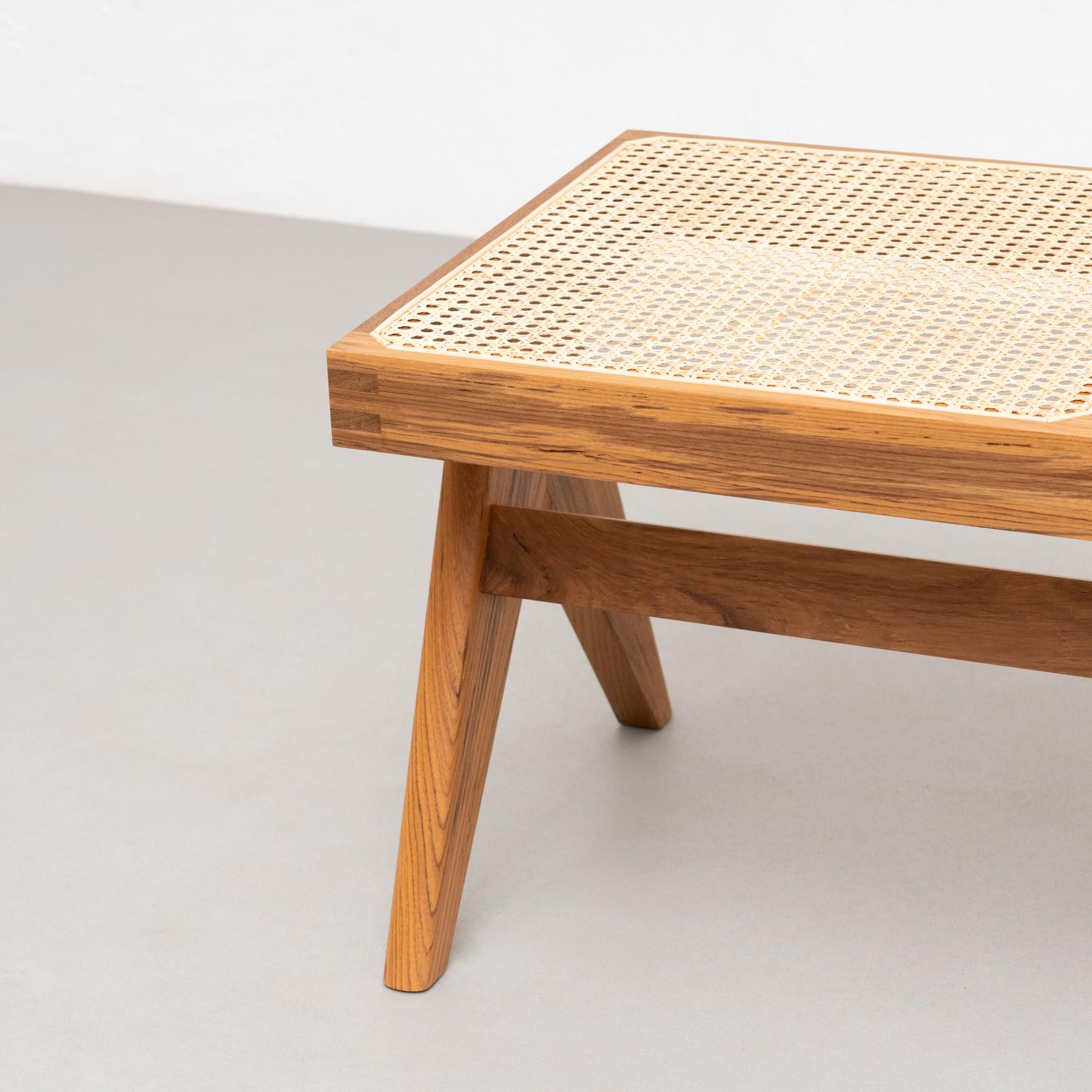 Mid-Century Modern Pierre Jeanneret 057 Civil Bench, Wood and Woven Viennese Cane For Sale