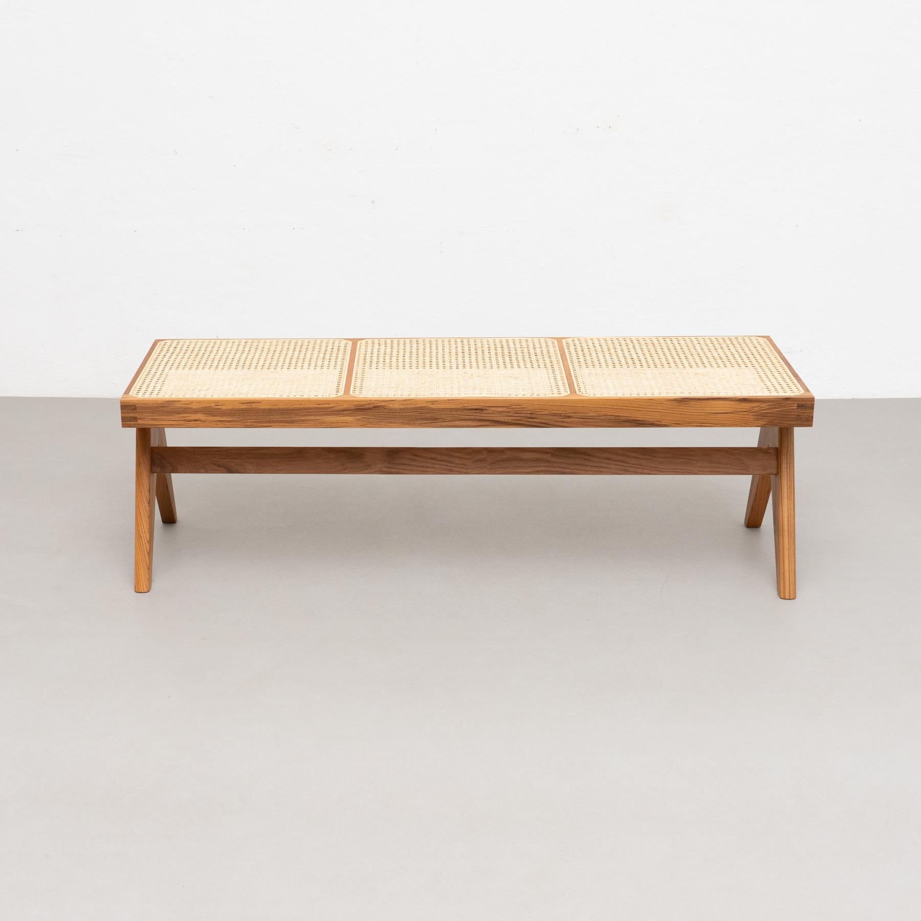 Italian Pierre Jeanneret 057 Civil Bench, Wood and Woven Viennese Cane