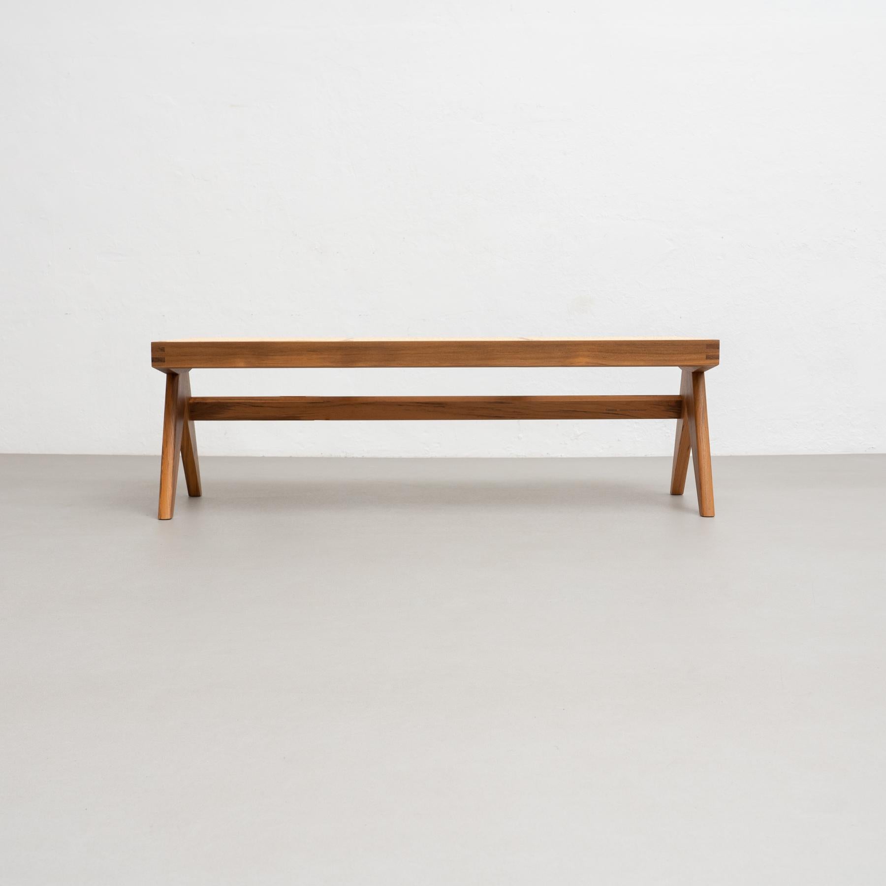 Contemporary Pierre Jeanneret 057 Civil Bench, Wood and Woven Viennese Cane For Sale