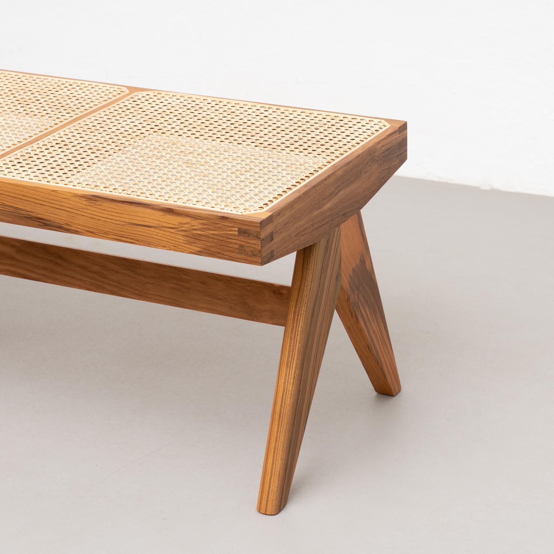 Pierre Jeanneret 057 Civil Bench, Wood and Woven Viennese Cane 3