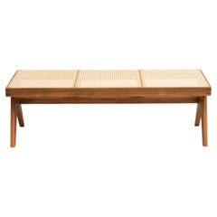Pierre Jeanneret 057 Civil Bench, Wood and Woven Viennese Cane by Cassina