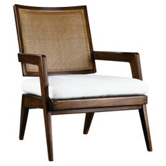 Pierre Jeanneret 1940's Style Inspired Wood, Cane and Upholstered Seat Bac Chair