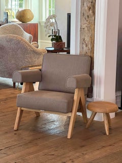 Pierre Jeanneret 1960 Capitol Complex Armchair in Oak with Tartufo Fabric