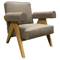 Pierre Jeanneret 1960 Capitol Complex Armchair in Oak with Tartufo Fabric