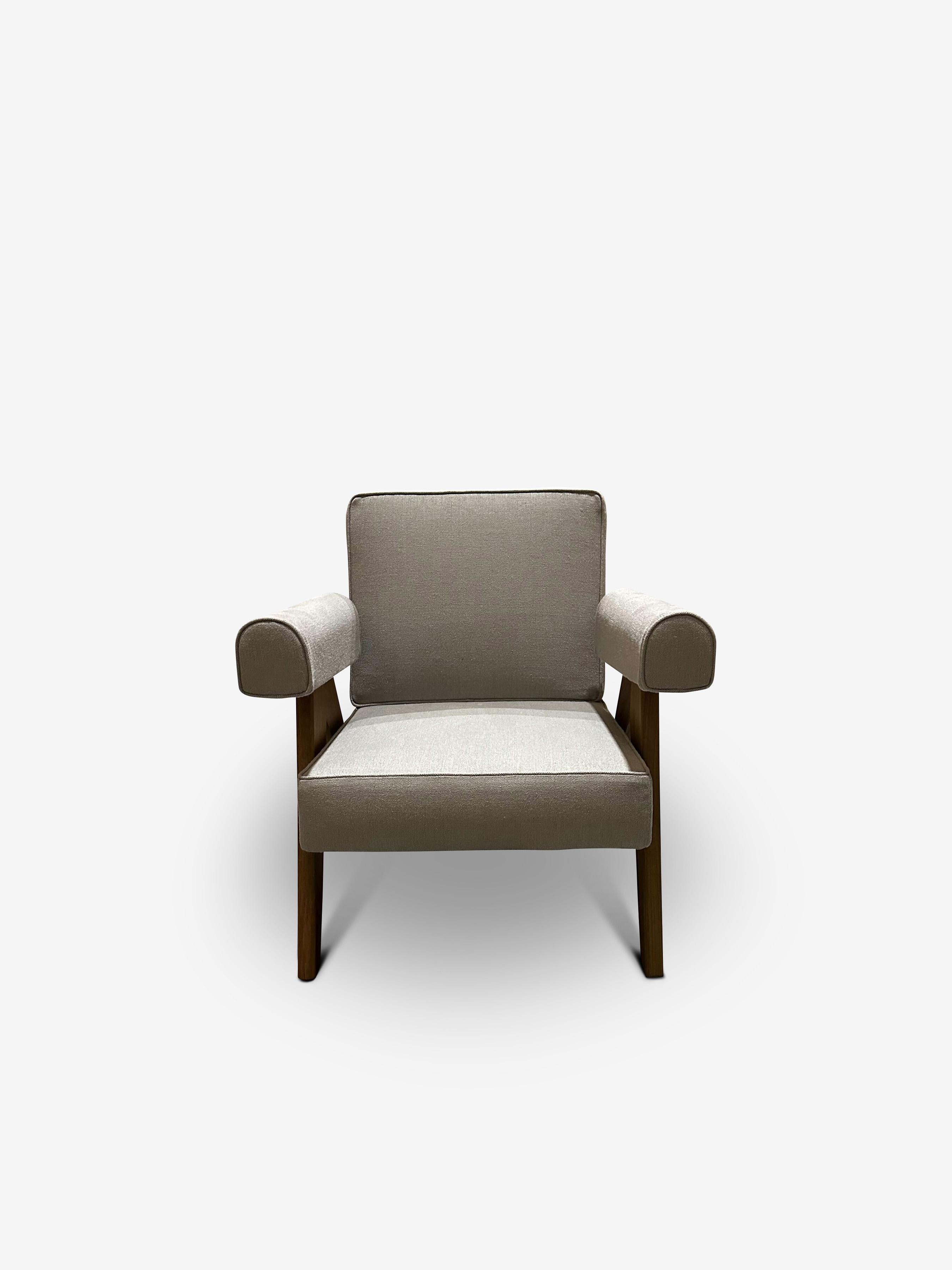 Pierre Jeanneret 1960 Capitol Complex Armchair in Panna Lipari with Teak In New Condition In Sag Harbor, NY