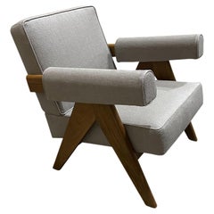 Pierre Jeanneret 1960 Capitol Complex Armchair in Panna Lipari with Teak