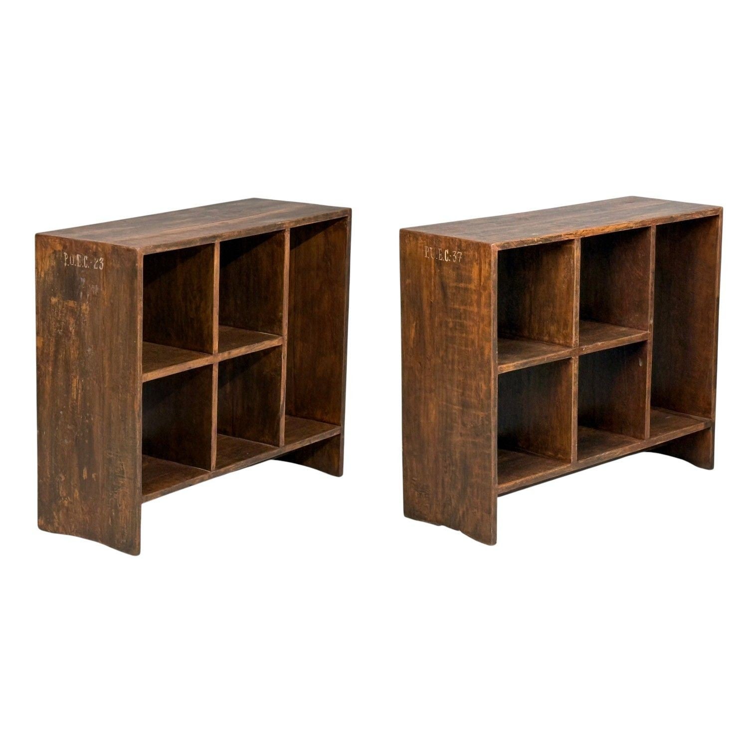 Pierre Jeanneret, 5-Hole File Racks or Bookcases, Teak, Chandigarh, 1960s