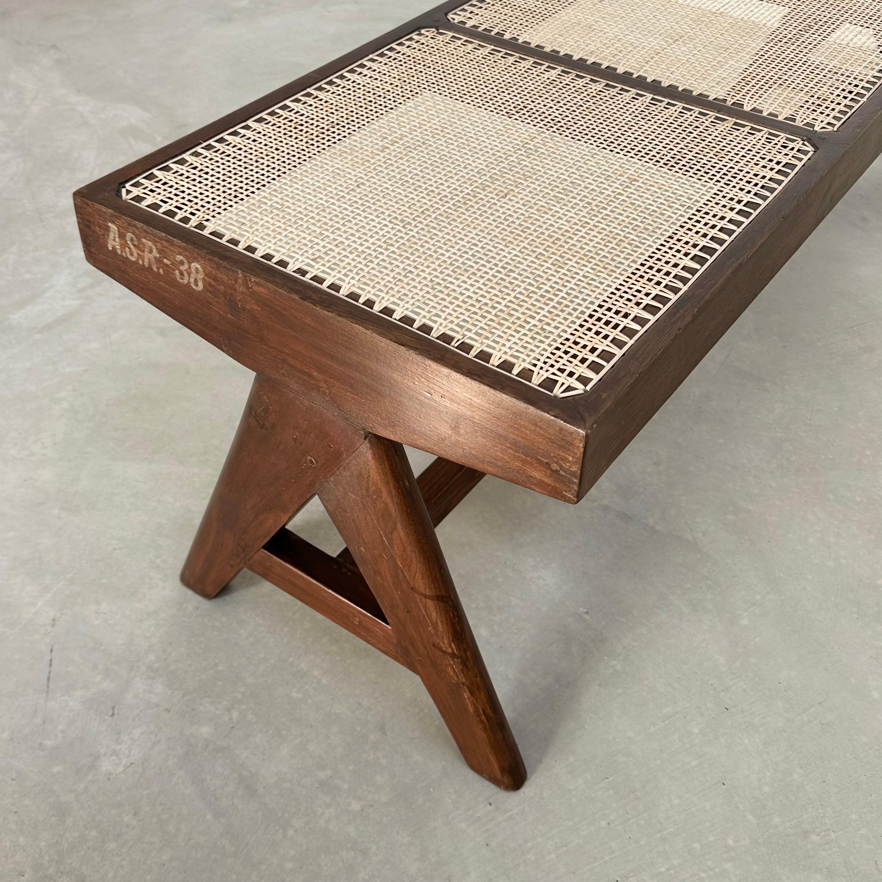 Cane Pierre Jeanneret A Leg Bench, 1950s Chandigarh For Sale