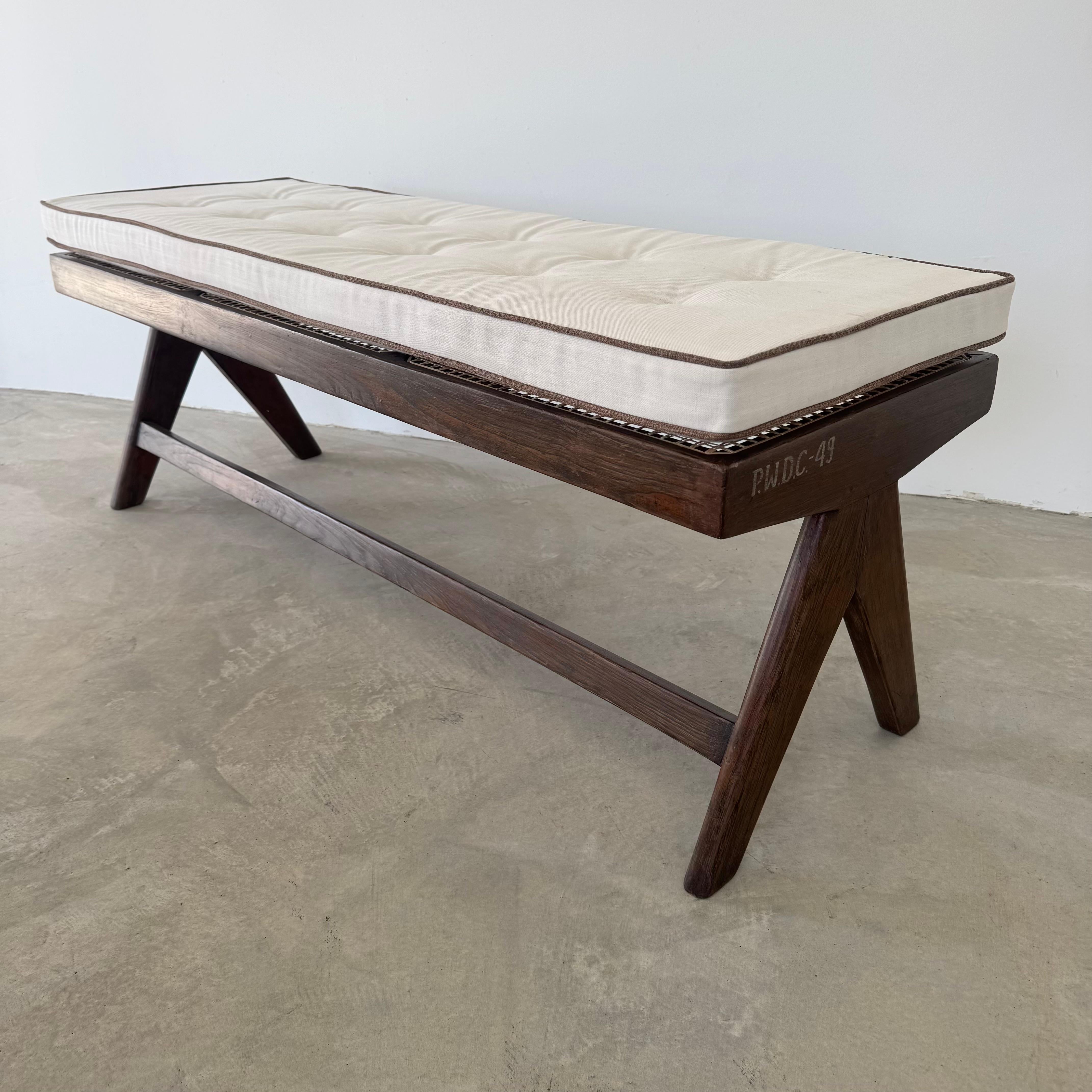 Cane Pierre Jeanneret A Leg Bench, 1950s Chandigarh For Sale