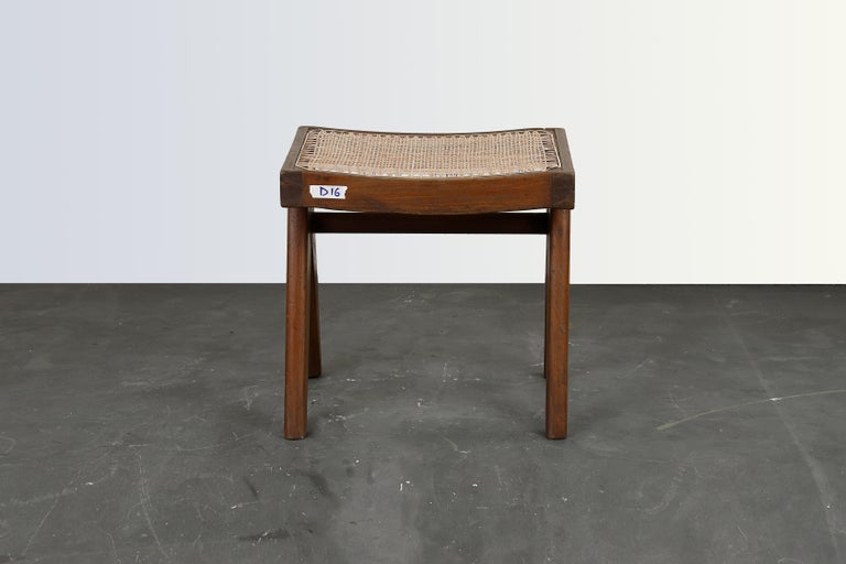 Indian Pierre Jeanneret A-Legs Cane Stool Authentic Mid-Century Modern PJ-SI-34-A For Sale