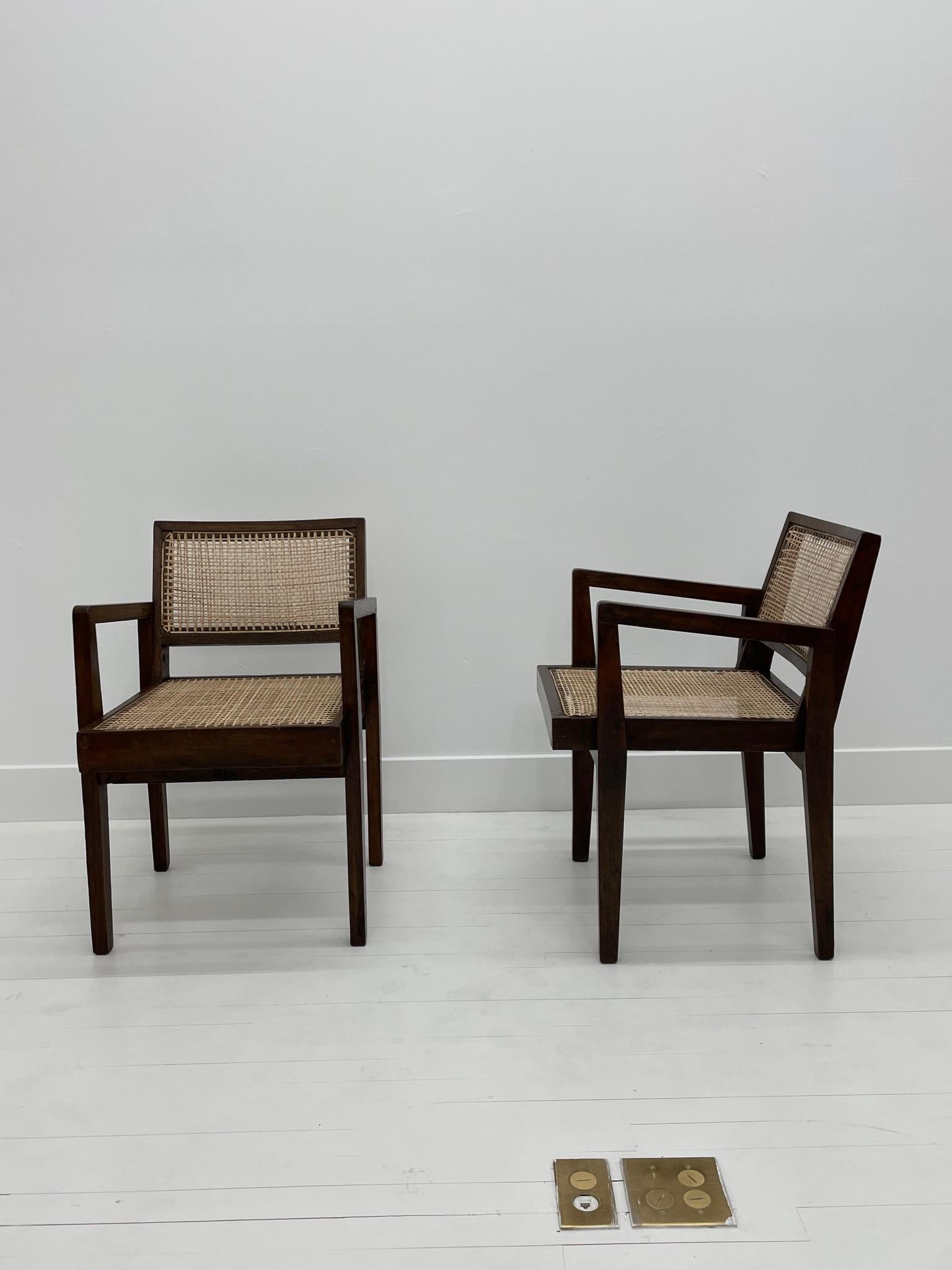 Cane Pierre Jeanneret Armchairs from Chandigarh, pair, c. 1955 For Sale