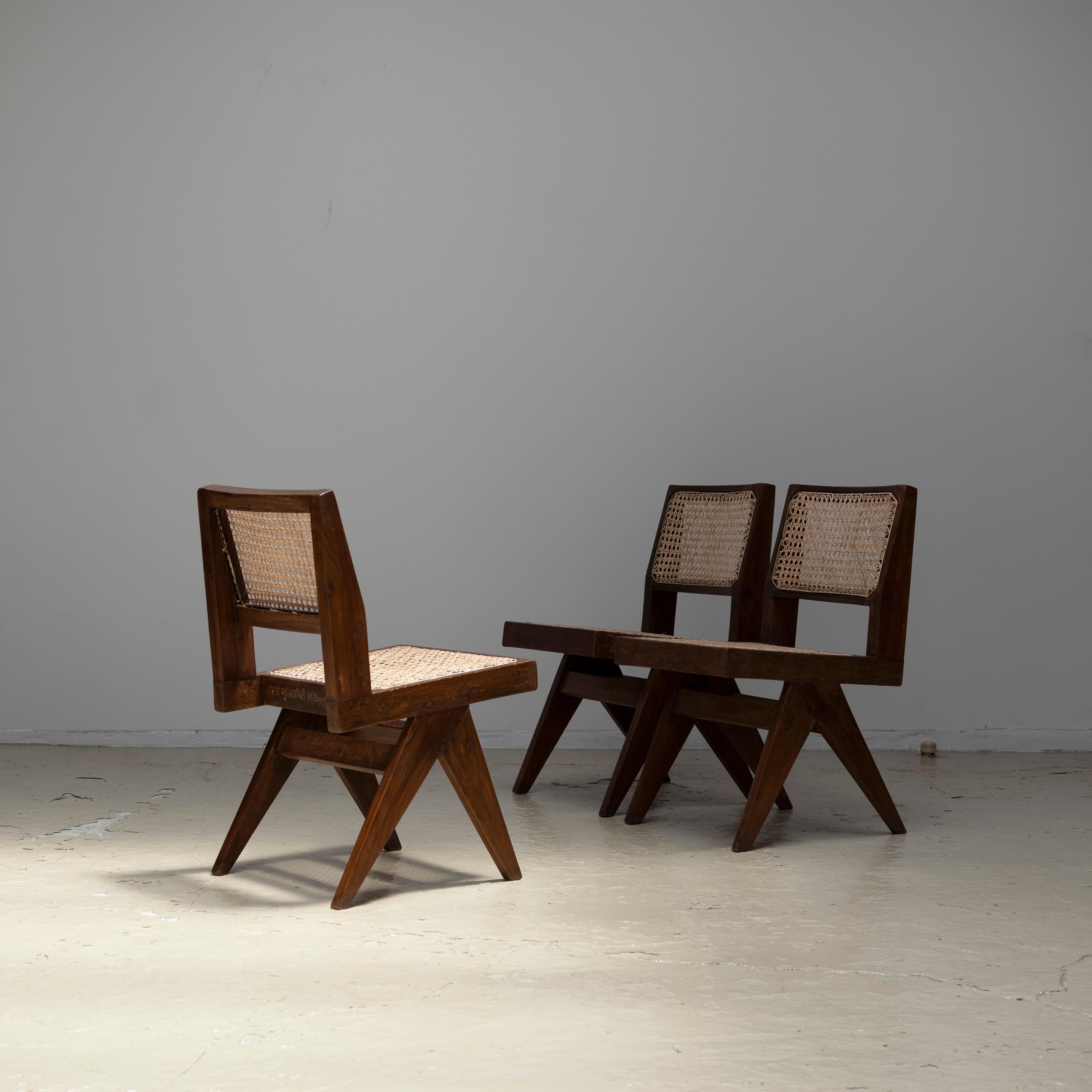 Indian Pierre Jeanneret Armless Dining Chairs, Chandigarh