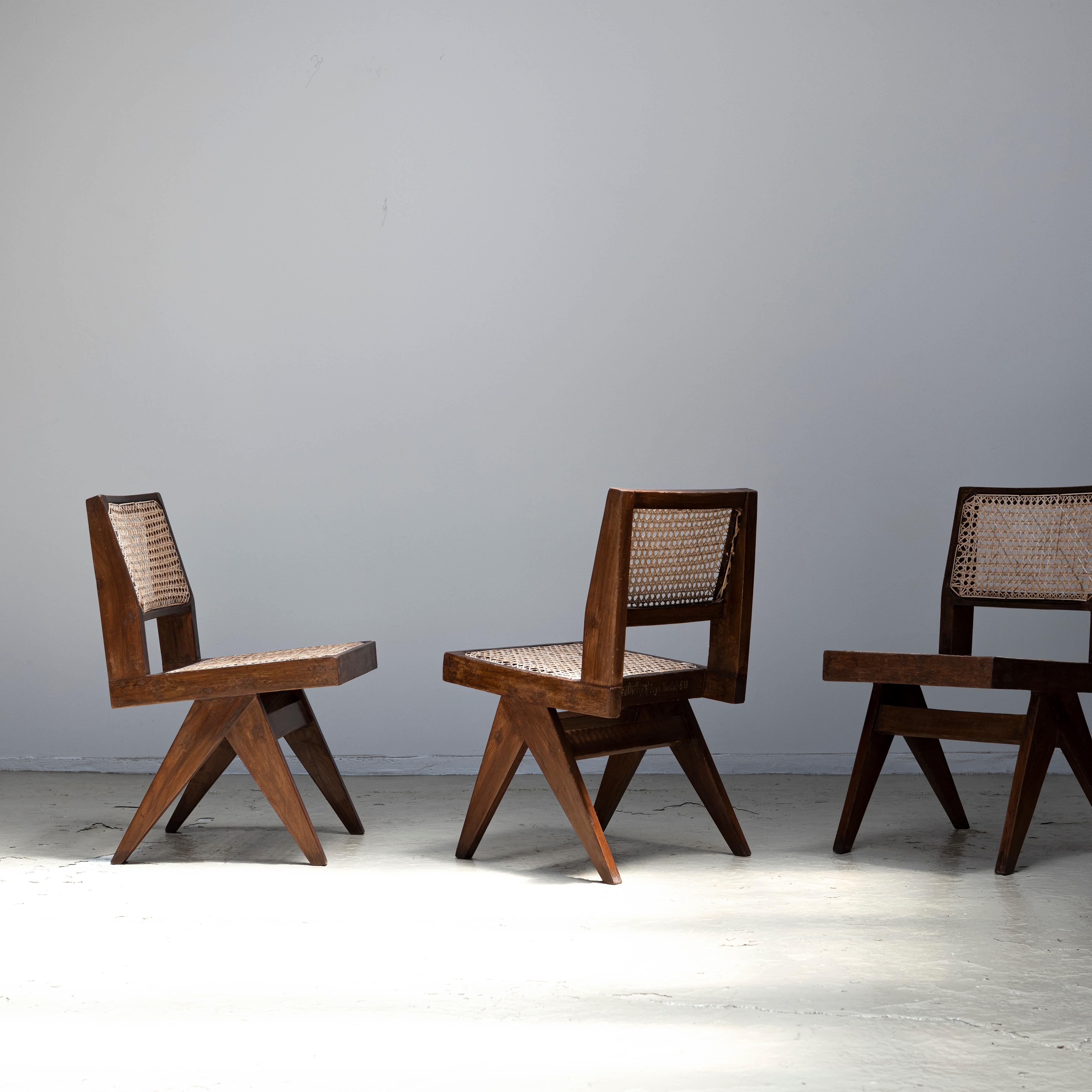 Pierre Jeanneret Armless Dining Chairs, Chandigarh In Good Condition In Edogawa-ku Tokyo, JP