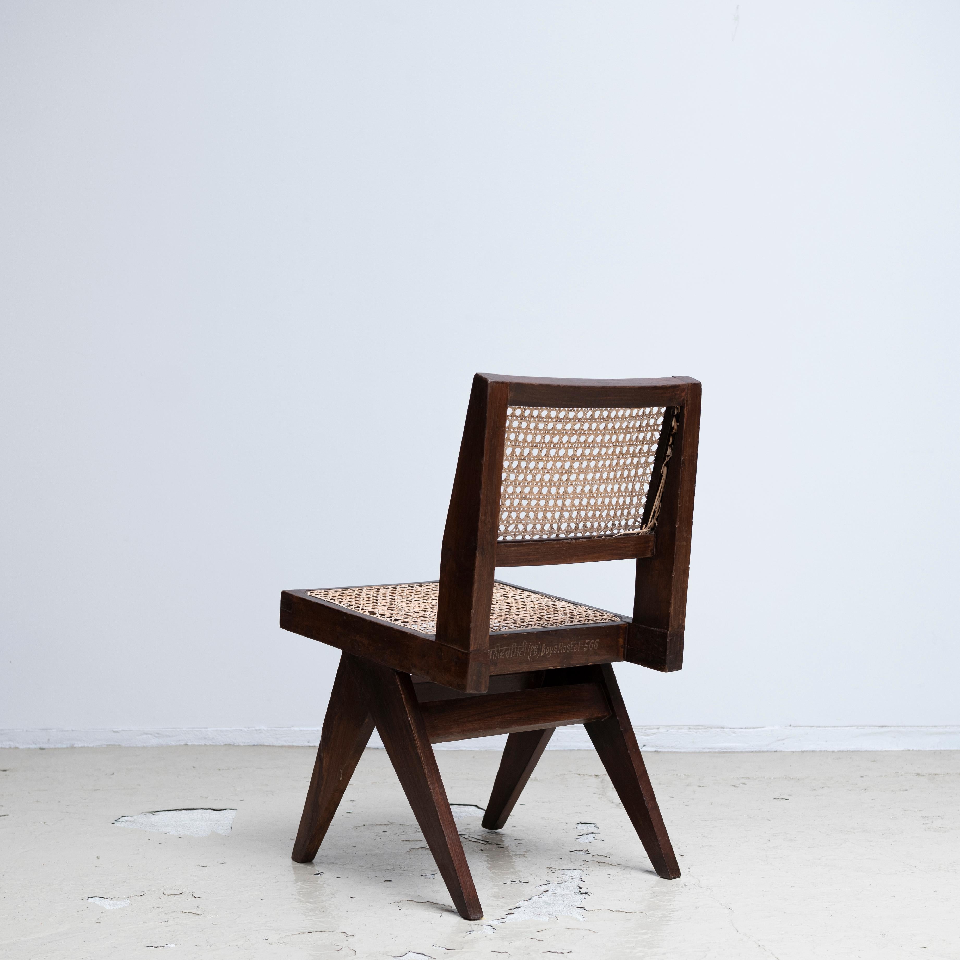 Pierre Jeanneret Armless Dining Chairs, Pair, circa 1950s, Chandigarh, India 5