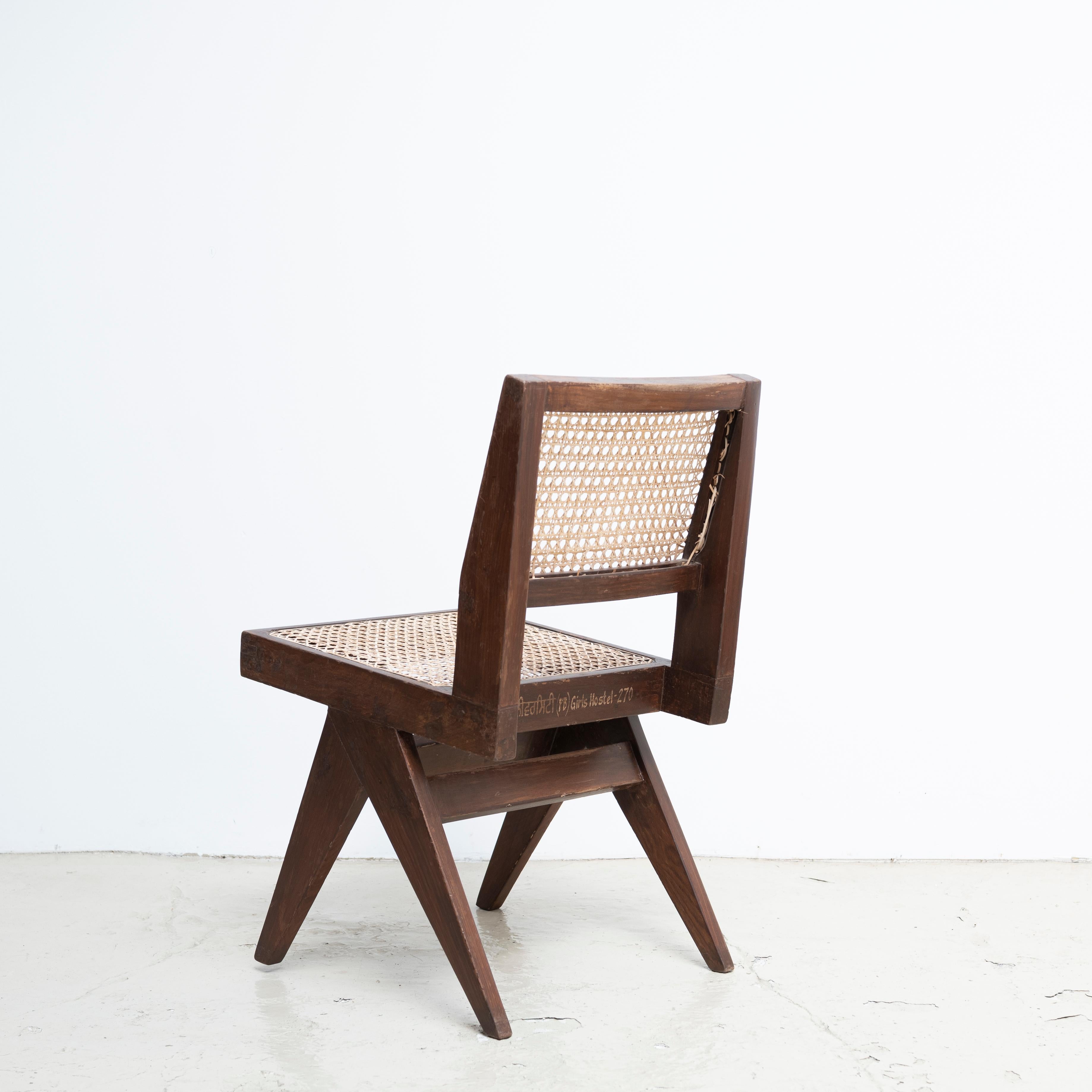 Pierre Jeanneret Armless Dining Chairs, Pair, circa 1950s, Chandigarh, India 5