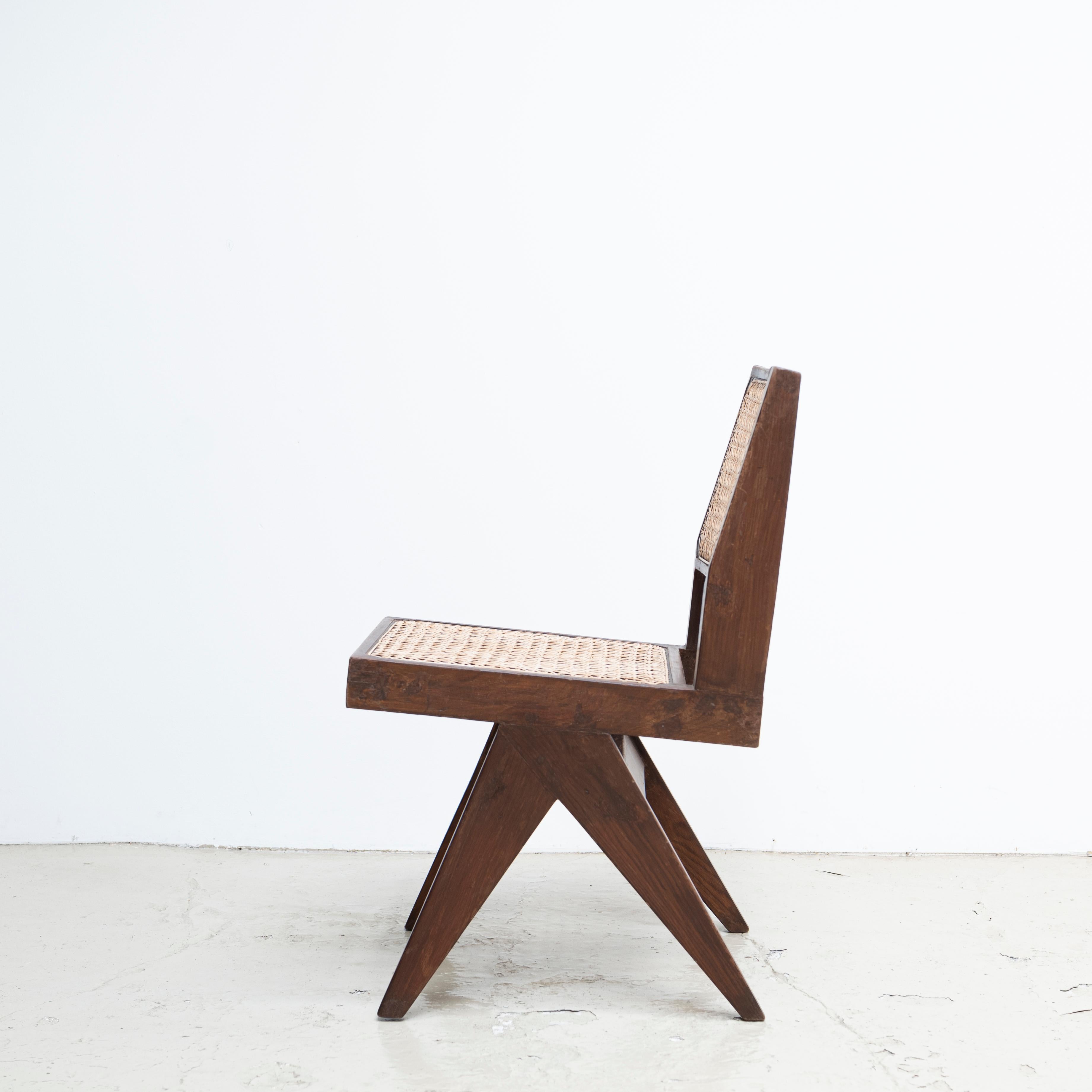 Pierre Jeanneret Armless Dining Chairs, Pair, circa 1950s, Chandigarh, India 6