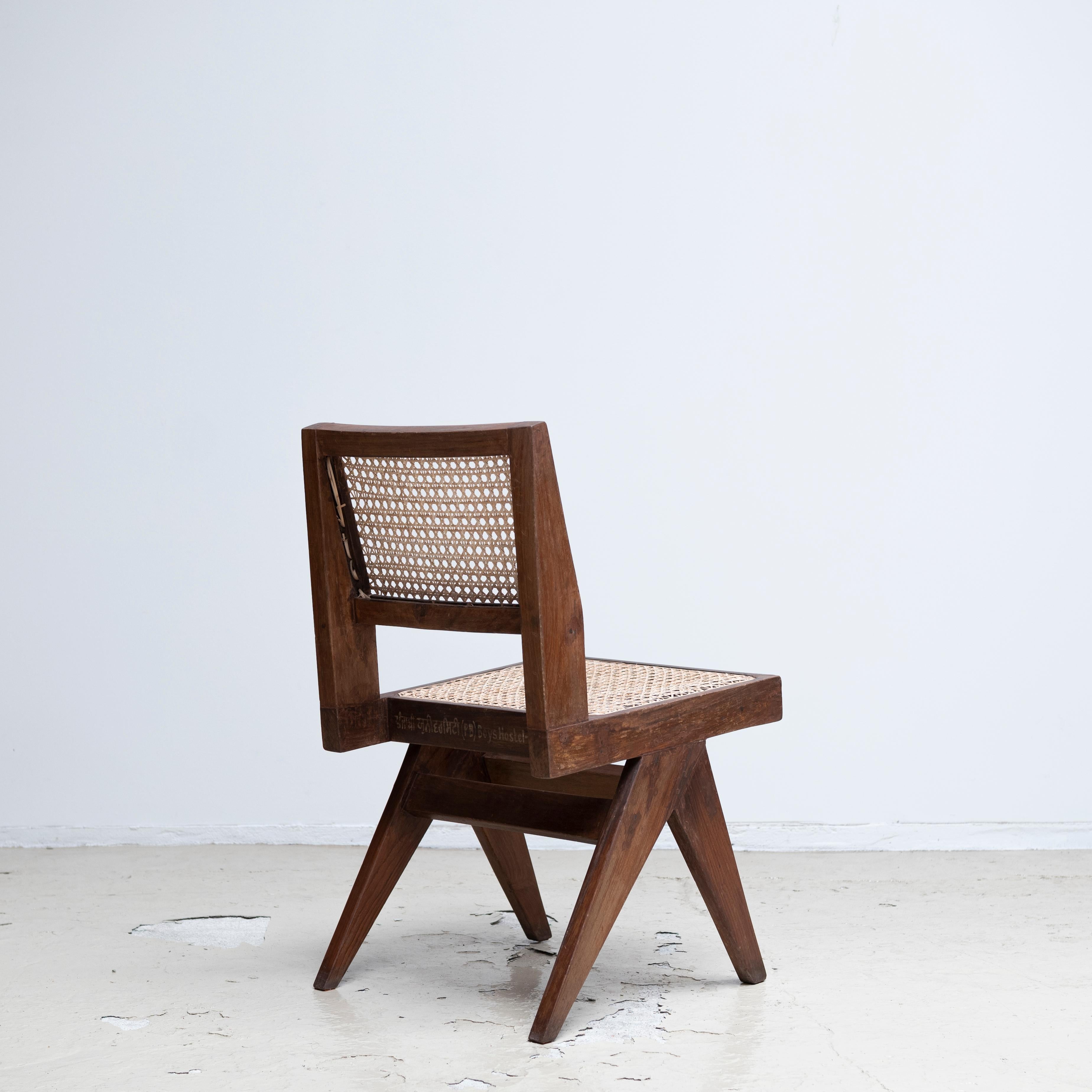Pierre Jeanneret Armless Dining Chairs, Pair, circa 1950s, Chandigarh, India In Good Condition In Edogawa-ku Tokyo, JP