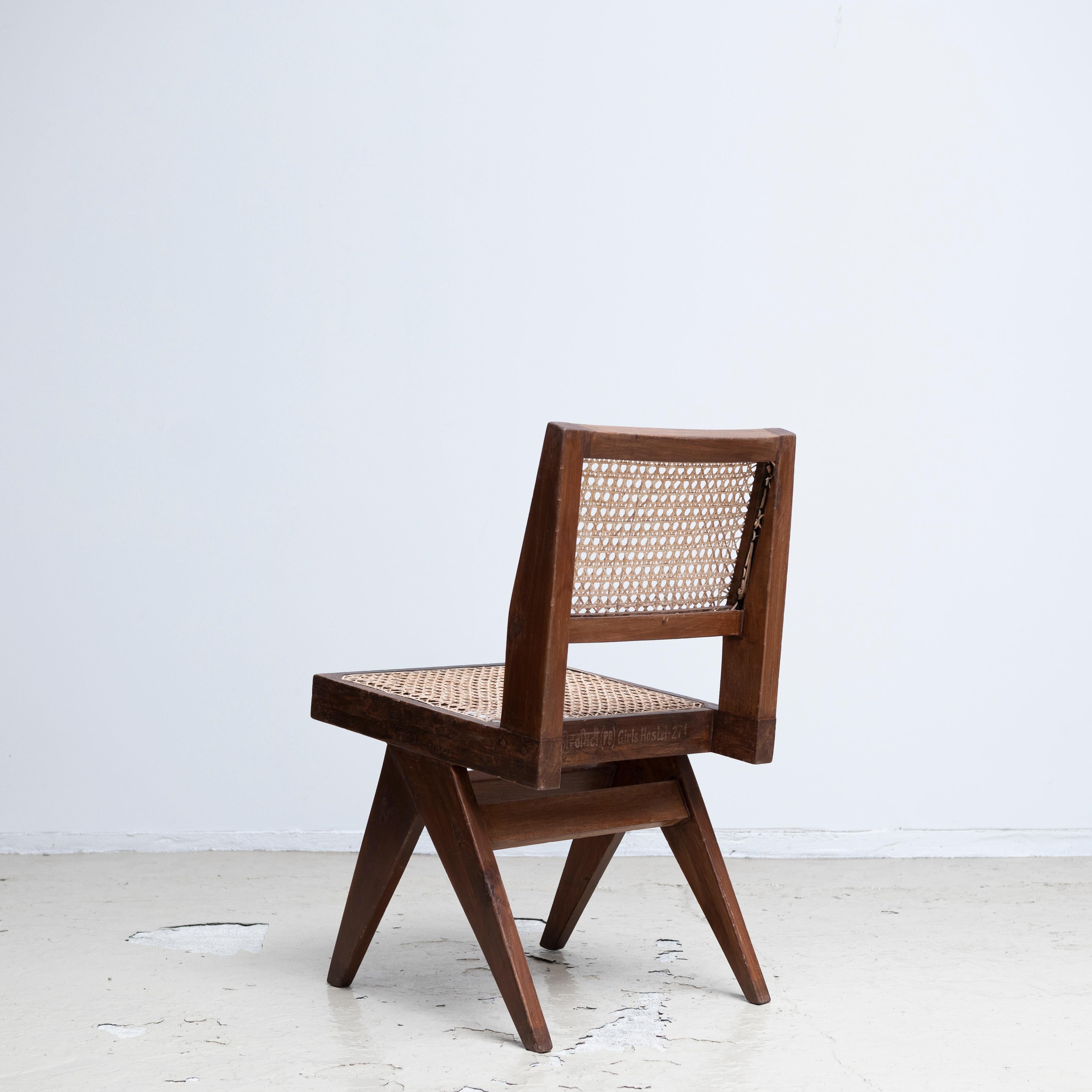 Pierre Jeanneret Armless Dining Chairs, Pair, circa 1950s, Chandigarh, India In Good Condition In Tokyo, Tokyo