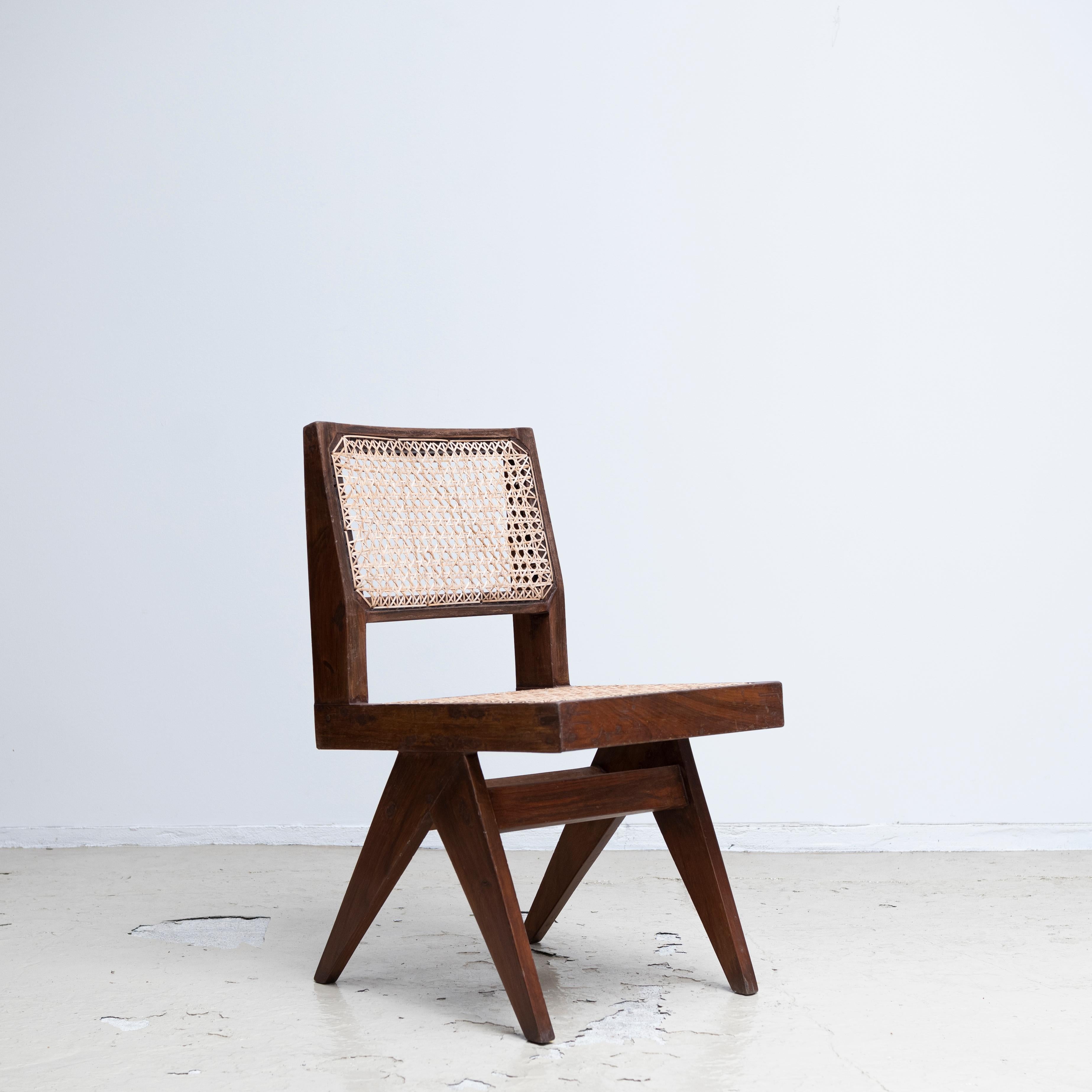 Mid-20th Century Pierre Jeanneret Armless Dining Chairs, Pair, circa 1950s, Chandigarh, India