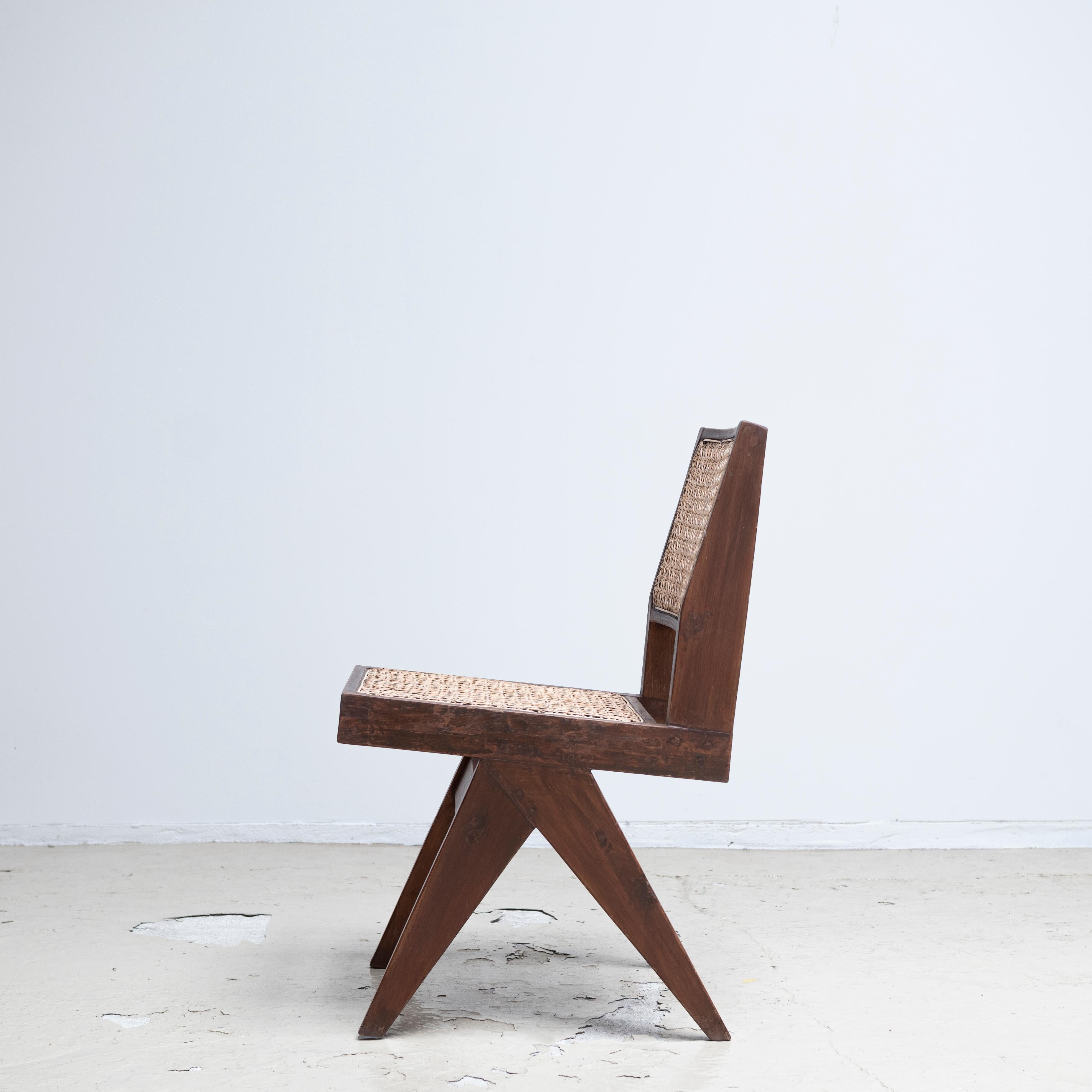 Cane Pierre Jeanneret Armless Dining Chairs, Pair, circa 1950s, Chandigarh, India