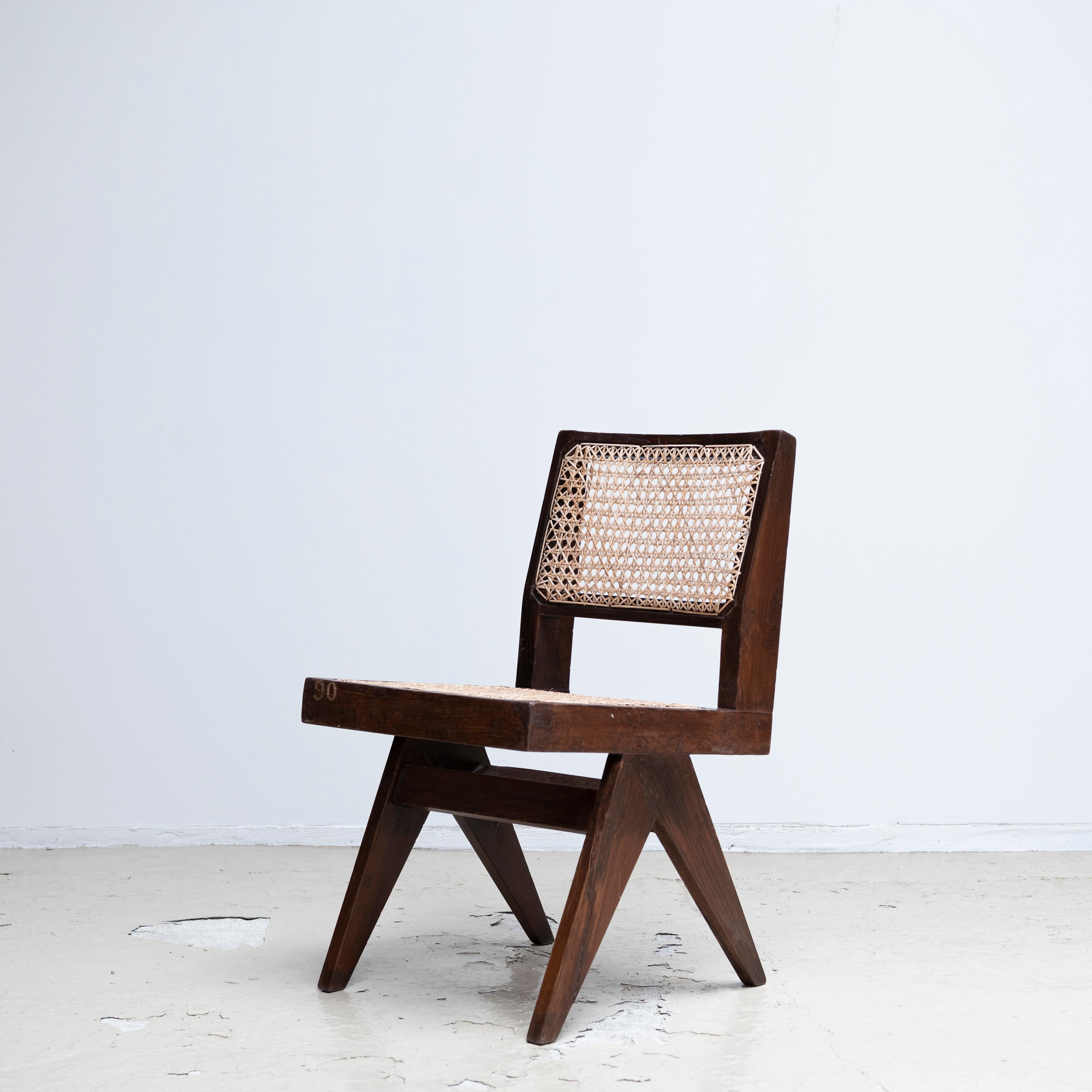 Pierre Jeanneret Armless Dining Chairs, Pair, circa 1950s, Chandigarh, India 2