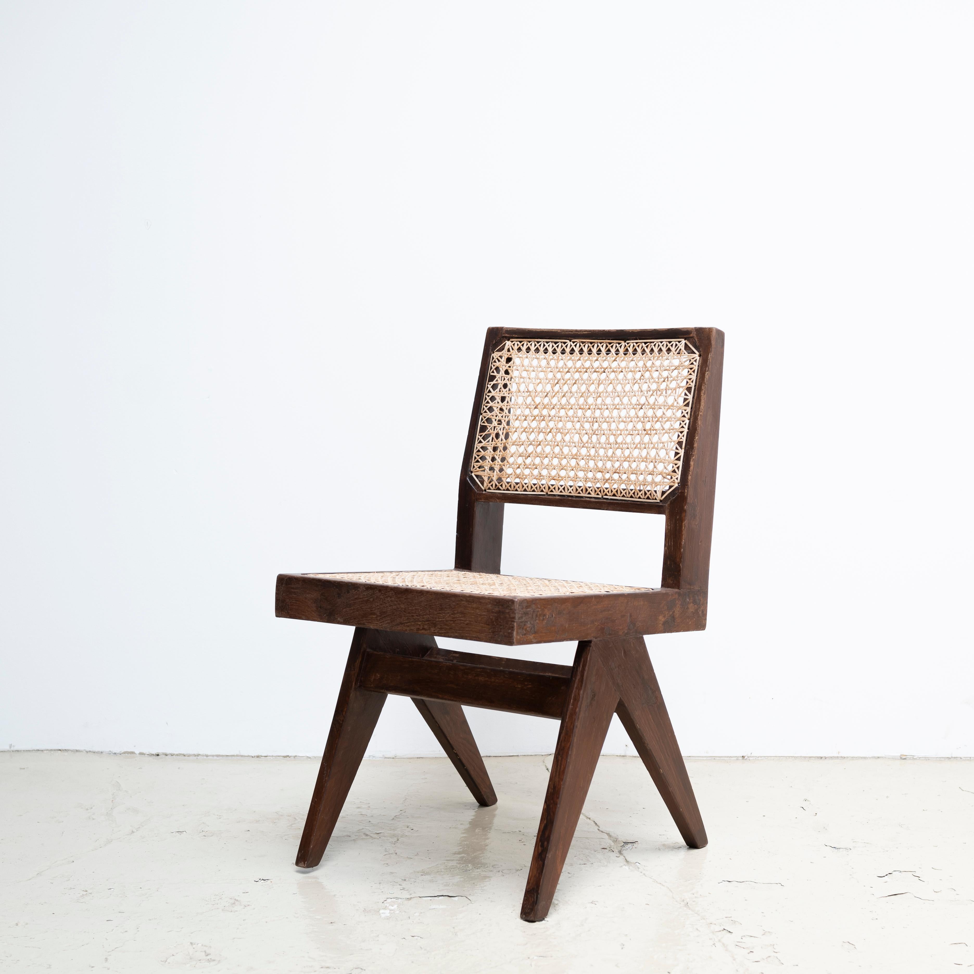 Pierre Jeanneret Armless Dining Chairs, Pair, circa 1950s, Chandigarh, India 2
