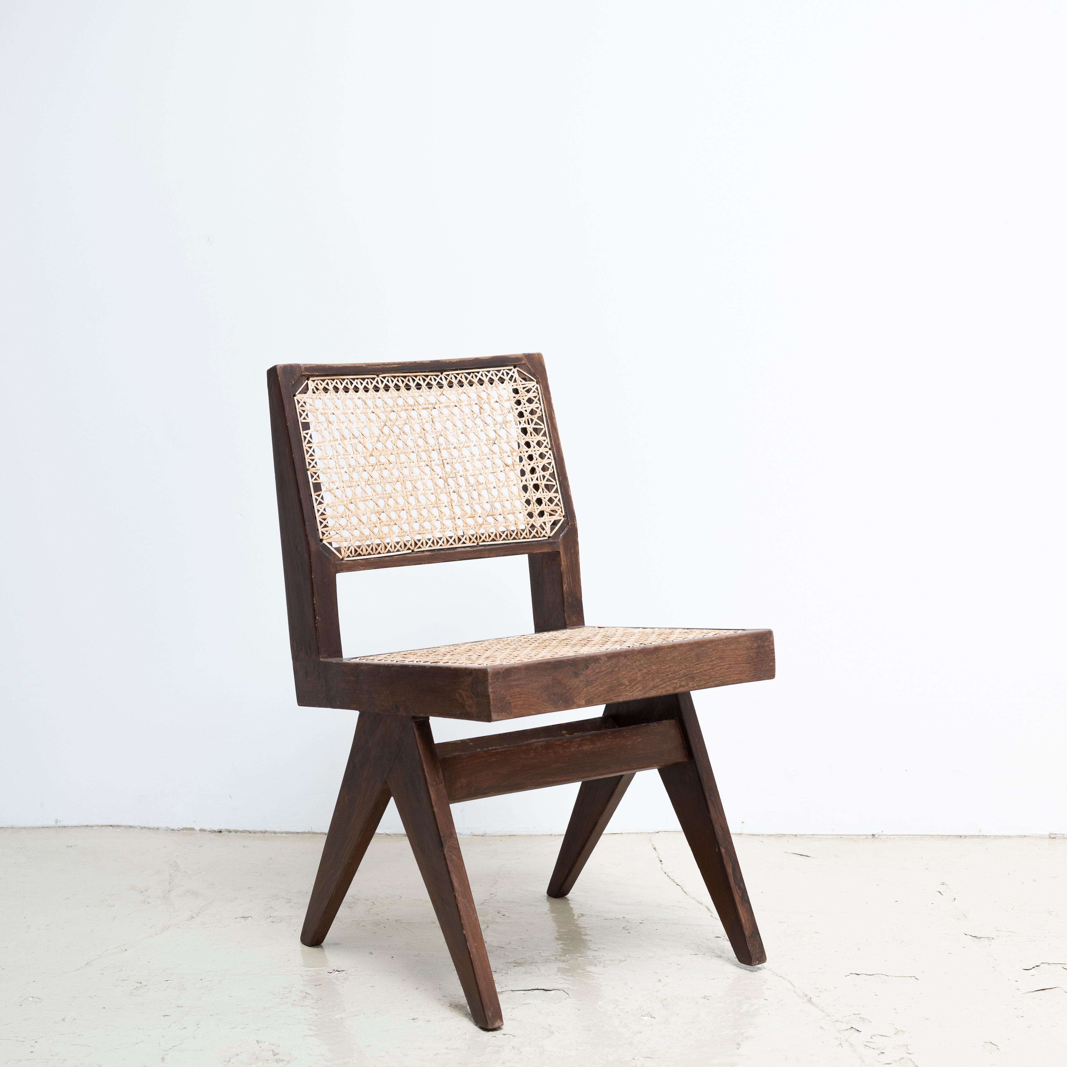Pierre Jeanneret Armless Dining Chairs, Pair, circa 1950s, Chandigarh, India 3