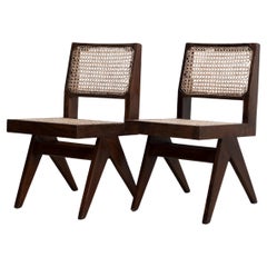 Pierre Jeanneret Armless Dining Chairs, Pair, circa 1950s, Chandigarh, India