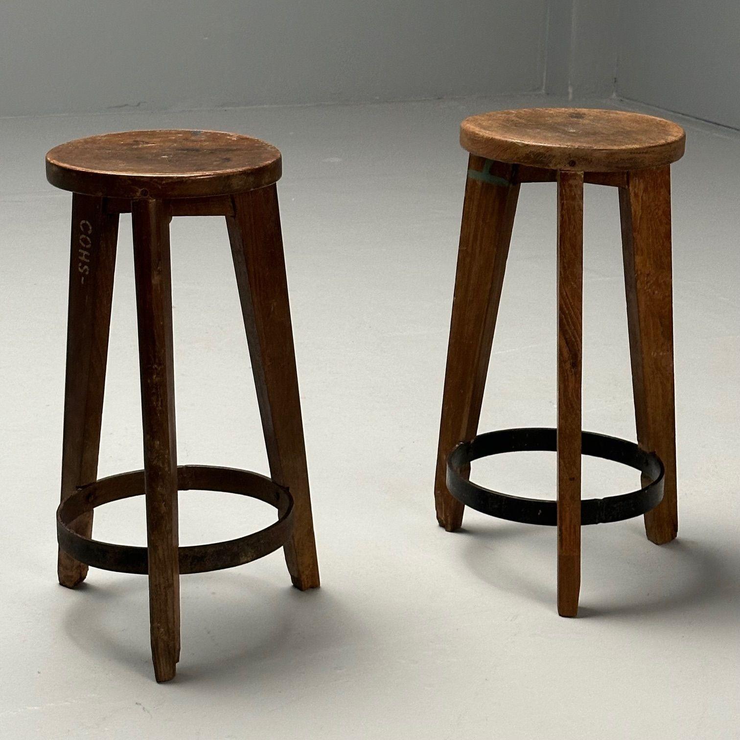 Mid-20th Century Pierre Jeanneret, French Mid-Century Modern, High Stools, Teak, Chandigarh For Sale