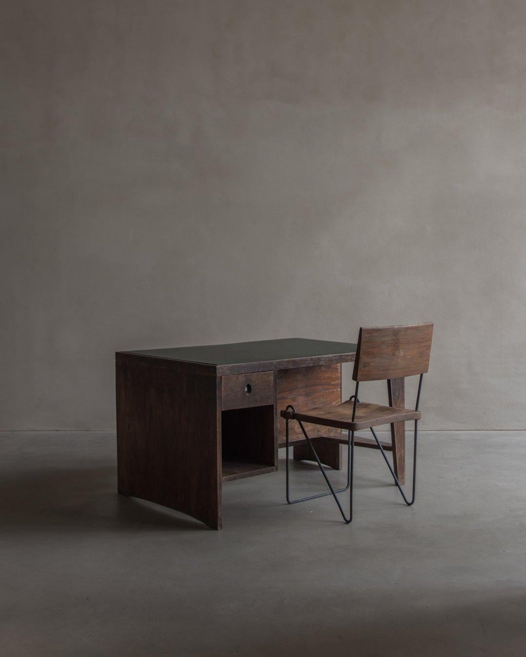 Faux Leather Pierre Jeanneret, Authentic PJ-BU-02-A Desk, circa 1957, Mid-Century Modern For Sale