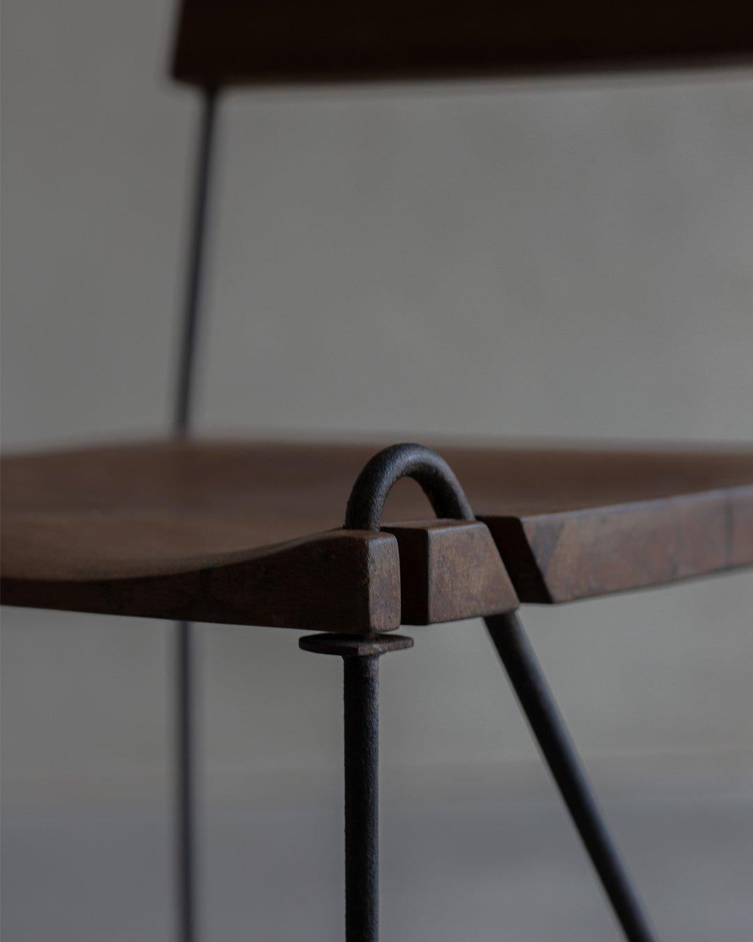 Hand-Carved Pierre Jeanneret - Authentic PJ-SI-06-A - N chair - Iron and Teak Circa 1955 For Sale