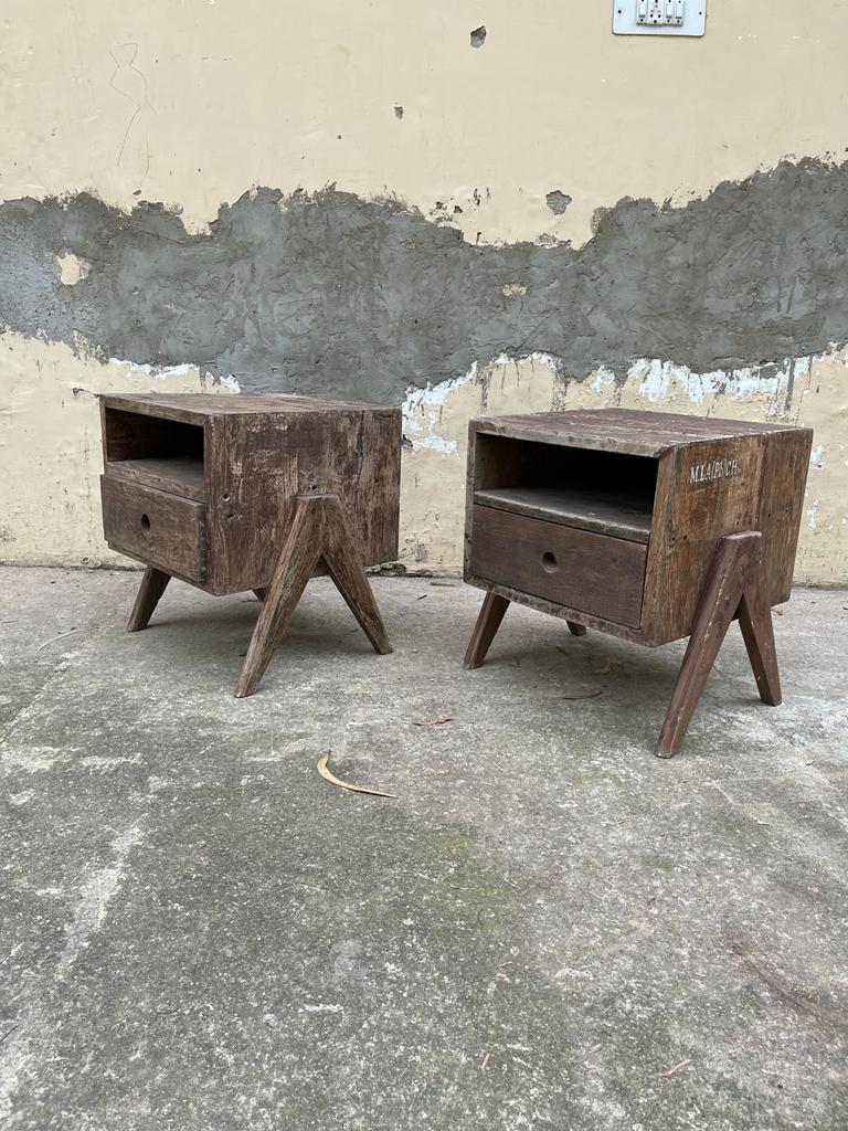 Indian Pierre Jeanneret Bedside Tables PJ-050501 Chandigarh India, Circa 1955 For Sale