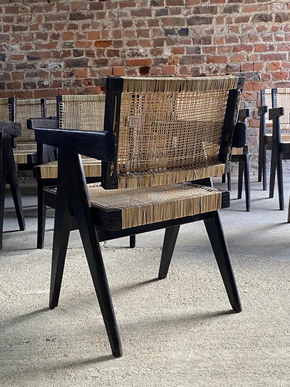 Pierre Jeanneret ‘Black’ Dining Chairs Set of 12 Certificate by Jacques Dworczak For Sale 3