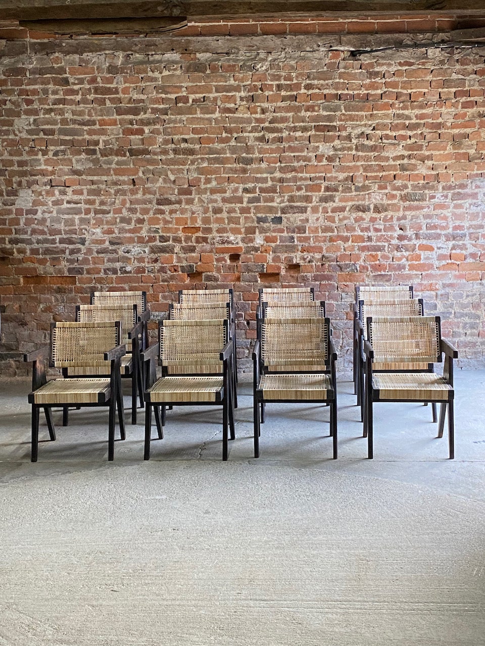 Pierre Jeanneret ‘Black’ dining chairs set of 12 certificate by Jacques Dworczak 1955.

Sublime and rare set of twelve Pierre Jeanneret Model PJ-010101L ‘Black’ Office or Dining Chairs Chandigarh Circa 1955, the chairs are fully certified and