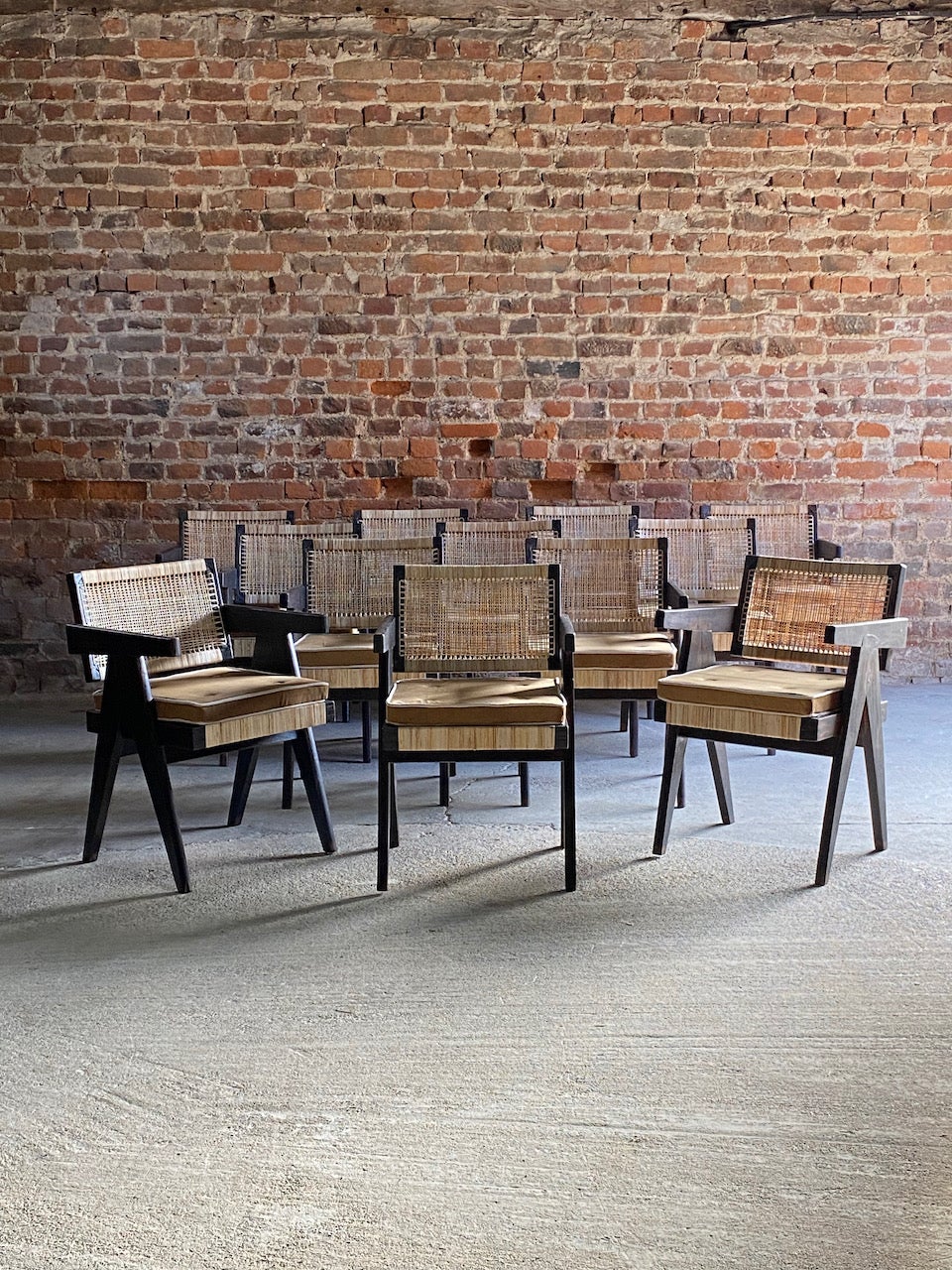 Rustic Pierre Jeanneret ‘Black’ Dining Chairs Set of 12 Certificate by Jacques Dworczak For Sale