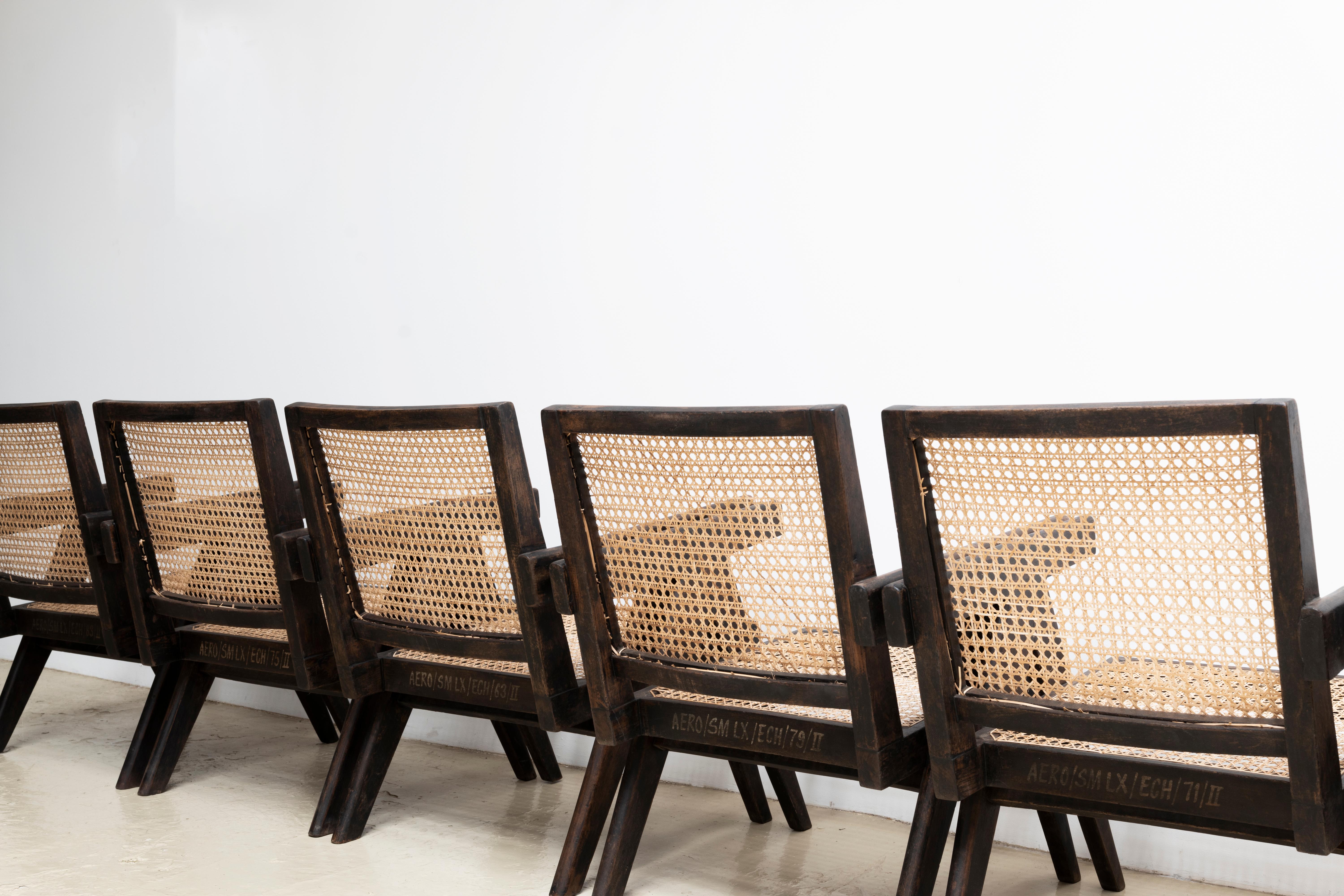 Mid-20th Century Pierre Jeanneret Black Easy Armchairs, Set of Six, Circa1955-56s