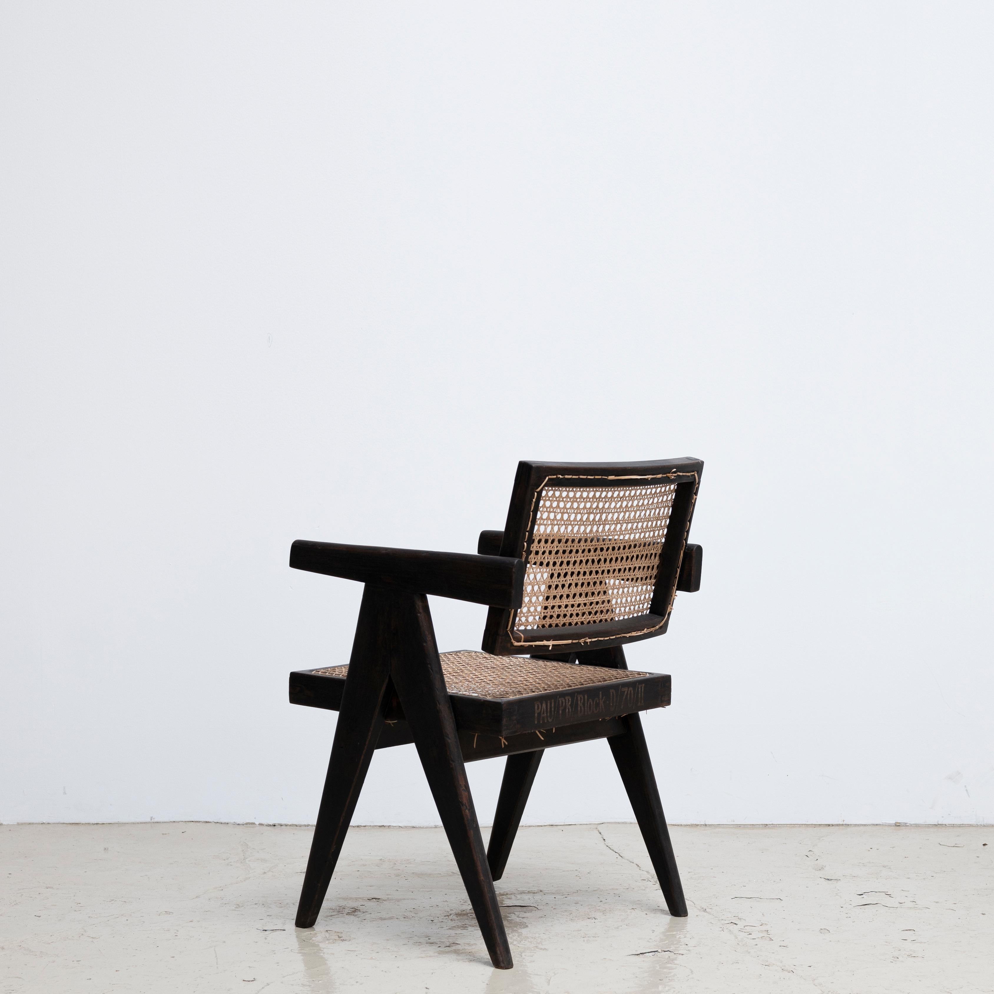 Pierre Jeanneret Black Floating Back Office Chair, Circa 1950s, Chandigarh In Good Condition In Edogawa-ku Tokyo, JP
