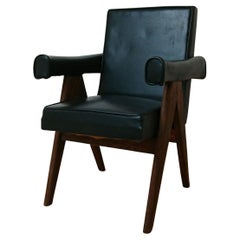 Pierre Jeanneret, Black Leather Committee Armchair