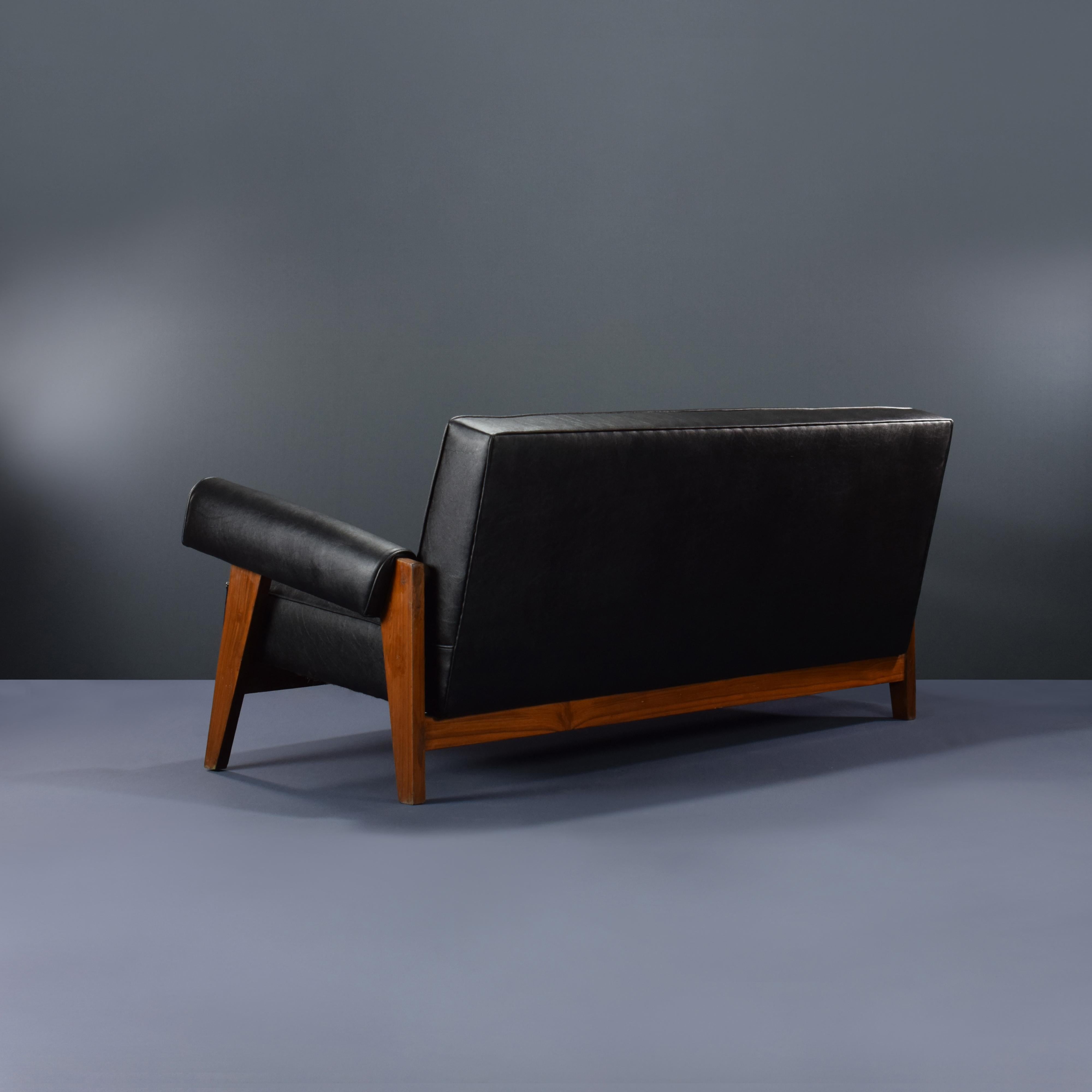Indian Pierre Jeanneret PJ-SI-42-B Bridge Chair Sofa / Authentic Mid-Century Modern For Sale