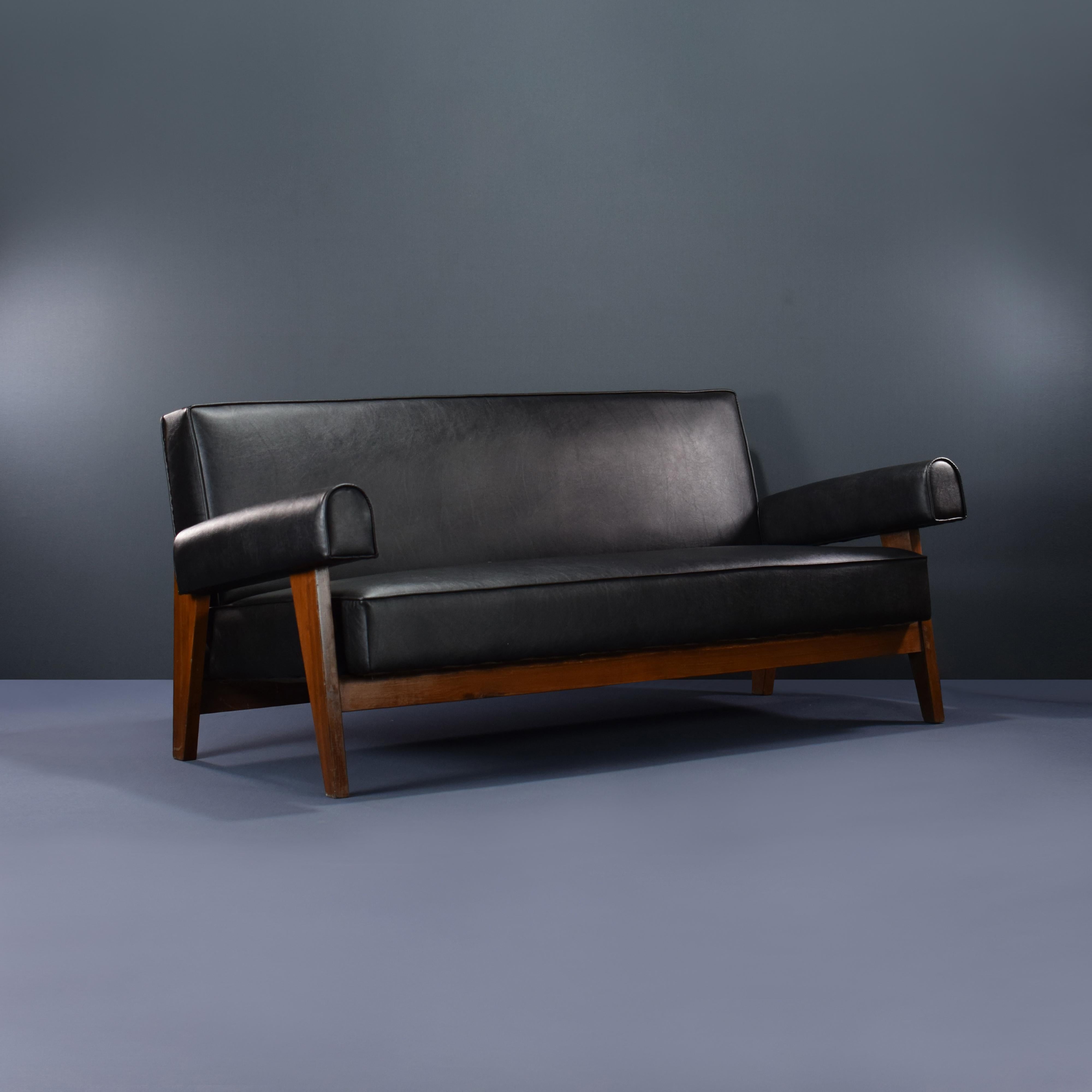 Mid-20th Century Pierre Jeanneret PJ-SI-42-B Bridge Chair Sofa / Authentic Mid-Century Modern For Sale