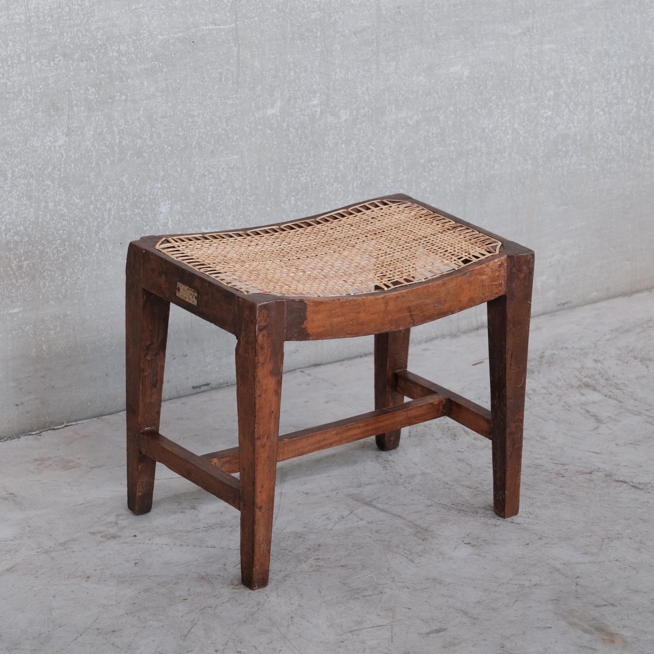 Mid-20th Century Pierre Jeanneret Cane and Teak Mid-Century Stool PJ-SI-24-A